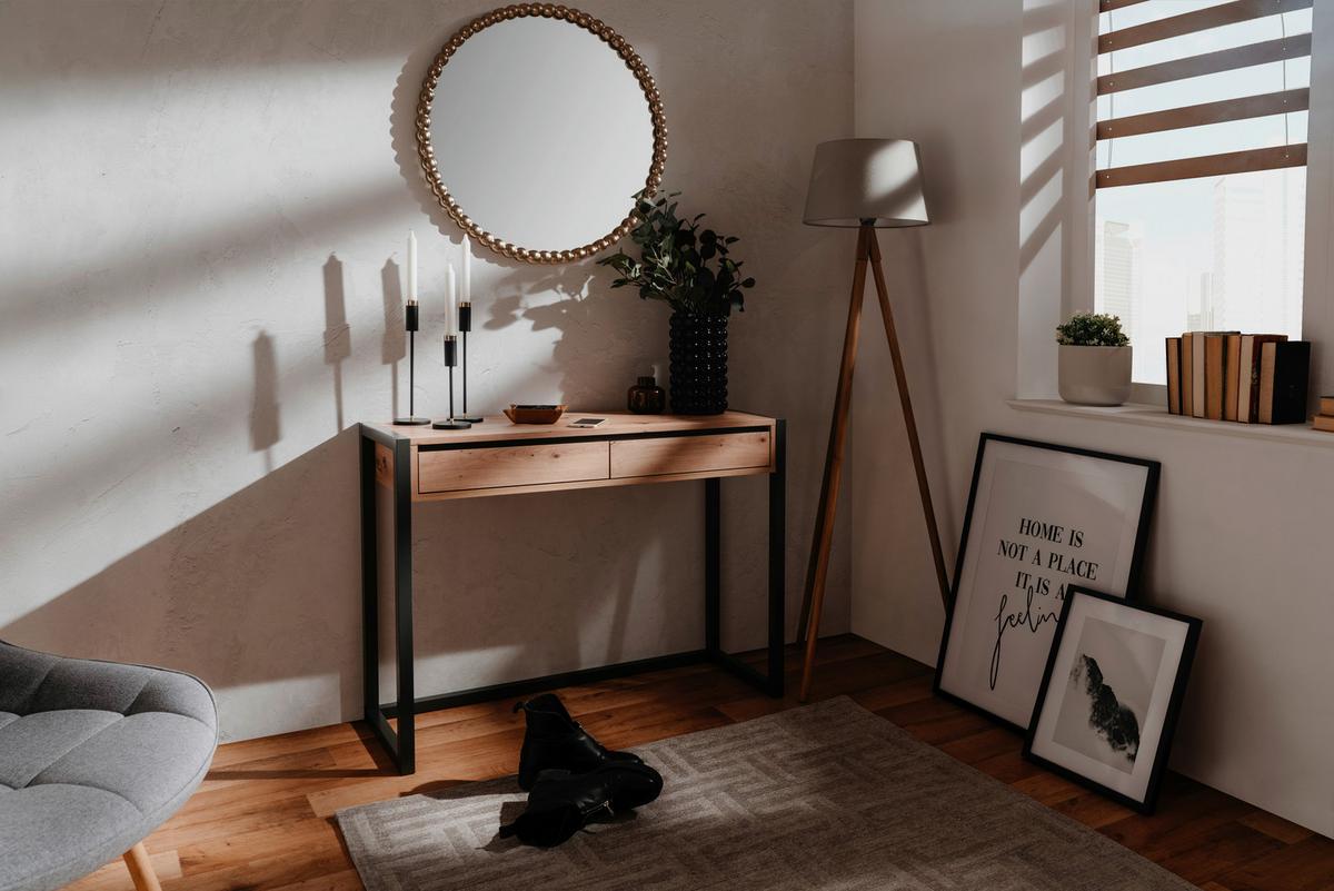 STÓŁ KONSOLA DENVER 44 - kolor dębowy/antracytowy, Konventionell, materiał drewnopochodny (100/35/75cm) - MID.YOU