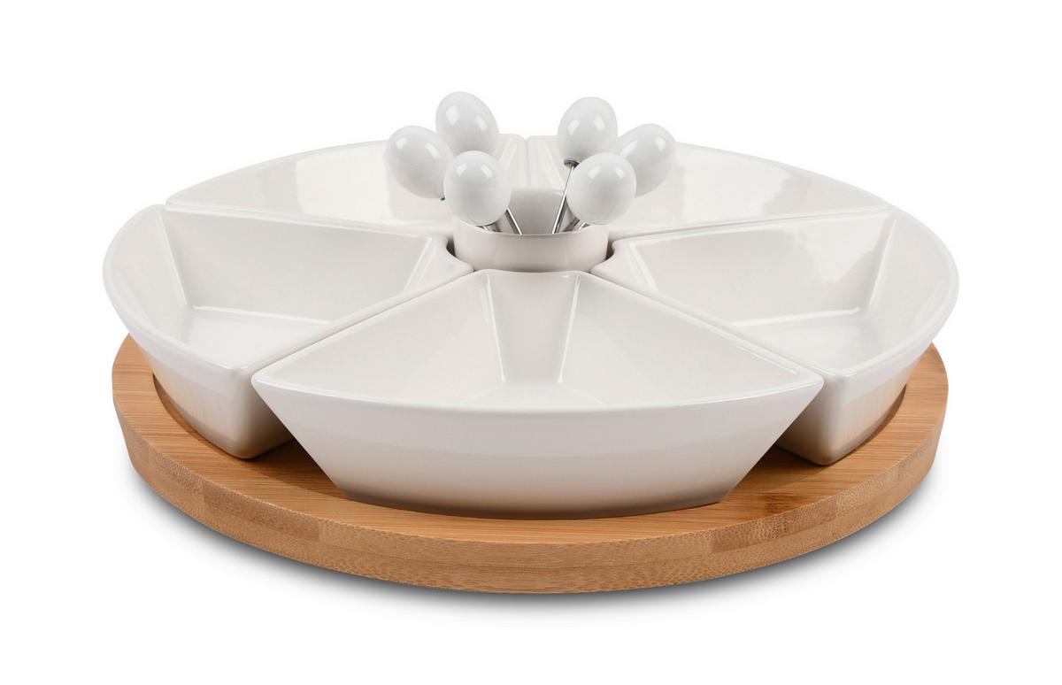 Set de boluri pentru gustări TAPAS OLIVES - alb, Modern, ceramică/lemn (28/28/6cm) - Mömax