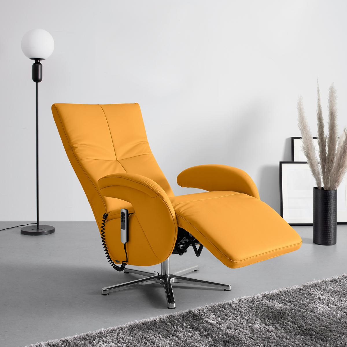 Relaxsessel Sitting 2 Gelb - Chromfarben/Gelb, MODERN, Leder (70/111/80cm) - Premium Living