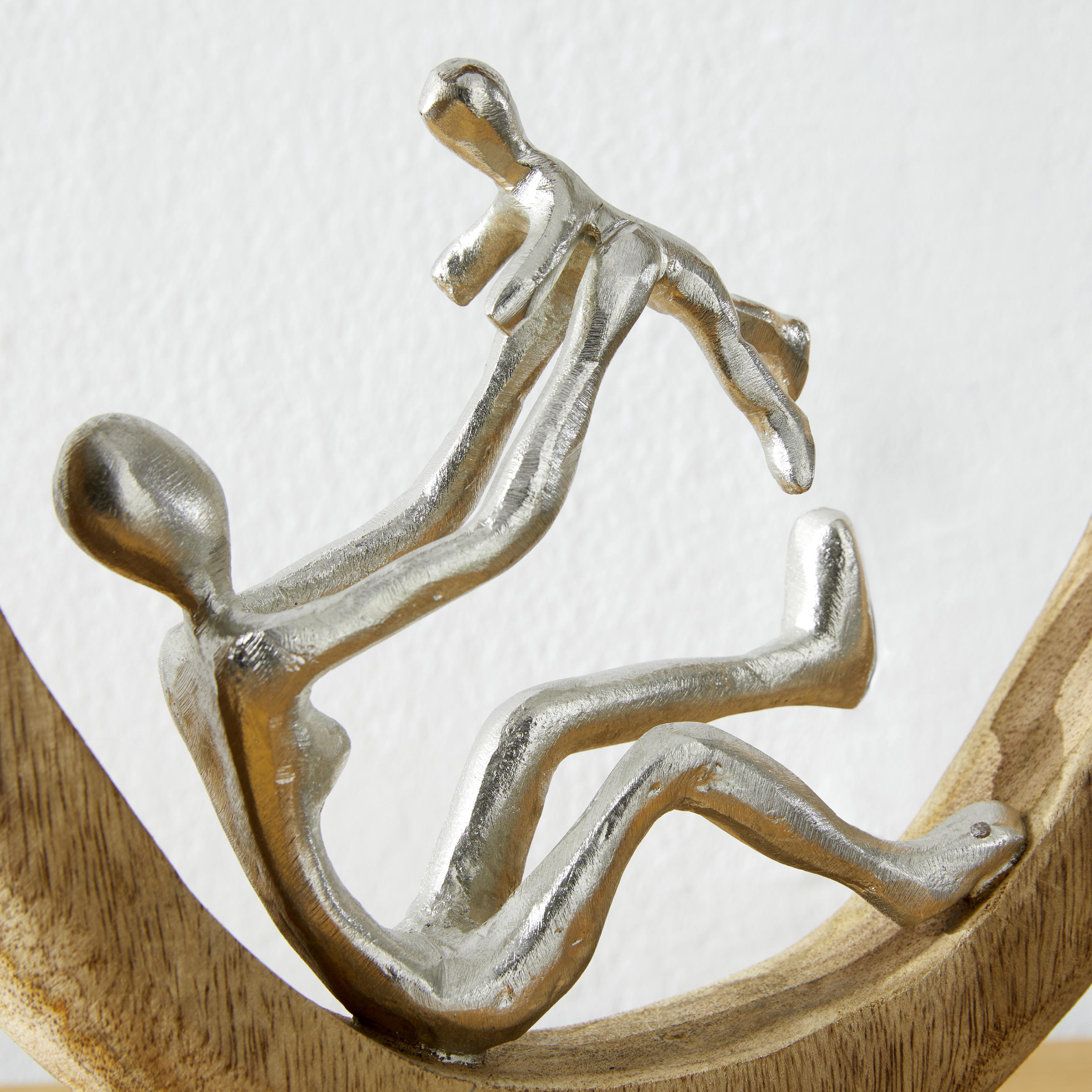 Skulptur Playo in Naturfarben - Silberfarben/Naturfarben, Holz/Metall (28/9/31cm)