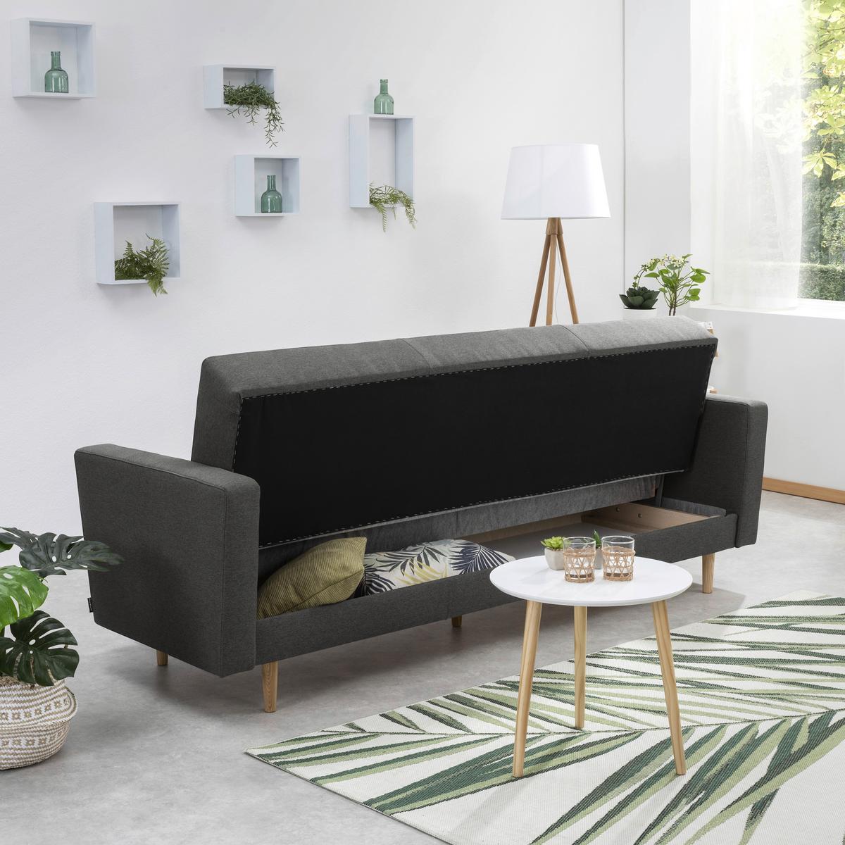 3-Sitzer-Sofa Jasmin Anthrazit Flachgewebe mit Schlaffunktion - Anthrazit/Eschefarben, MODERN, Holz/Textil (224/81/83cm) - Max Winzer