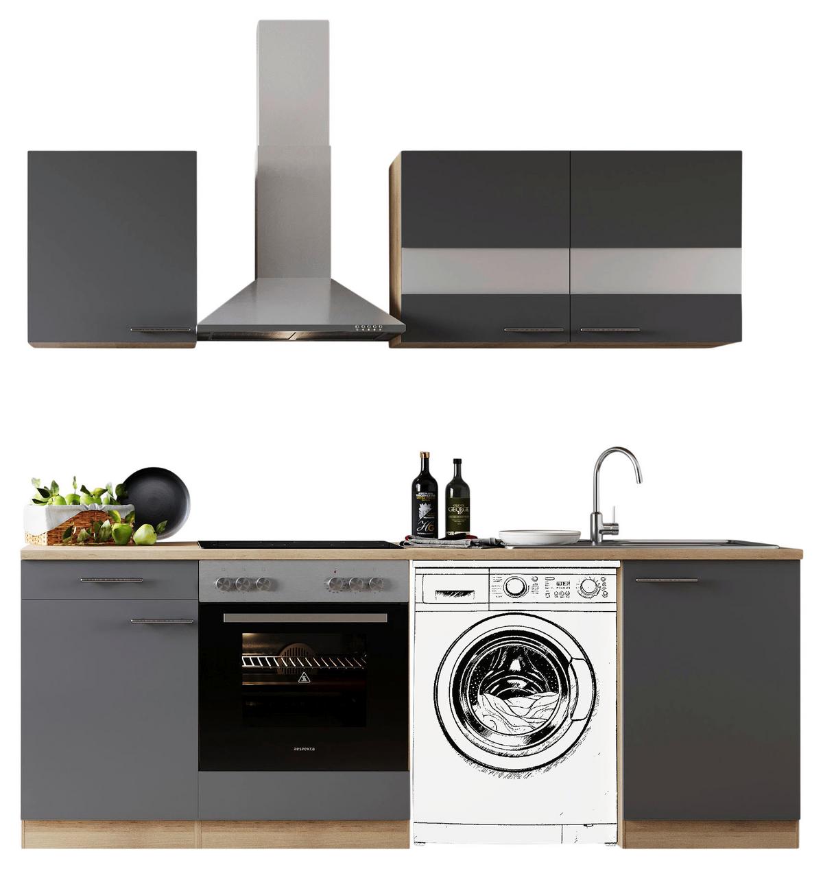 Kuhinjski Blok Z Aparati Merle, 220cm - barve nerjavečega jekla/siva, Basics, kovina/steklo (220cm) - Respekta