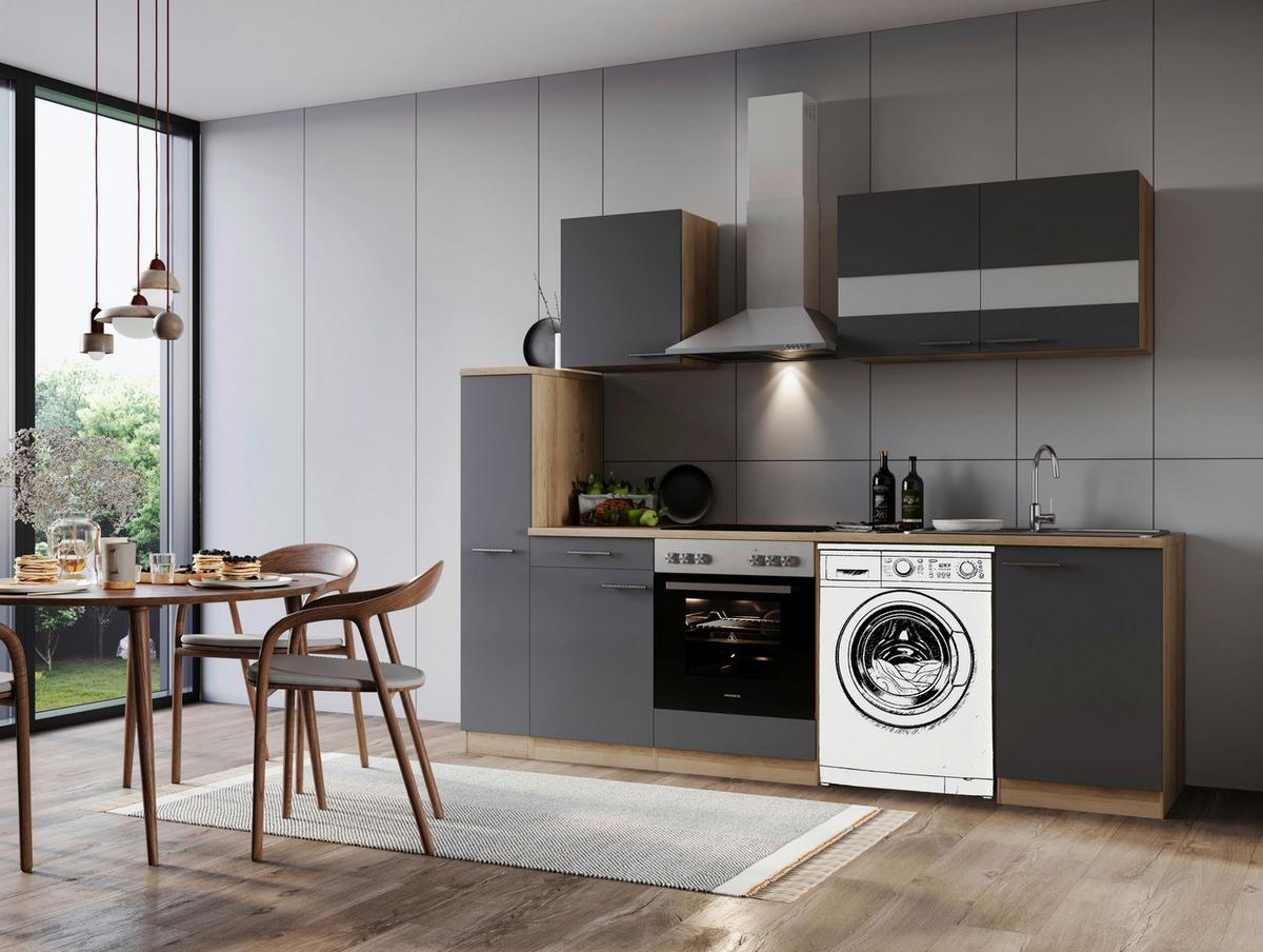 Kuhinjski Blok Z Aparati Merle, 250cm - barve nerjavečega jekla/siva, Basics, kovina/steklo (250cm) - Respekta