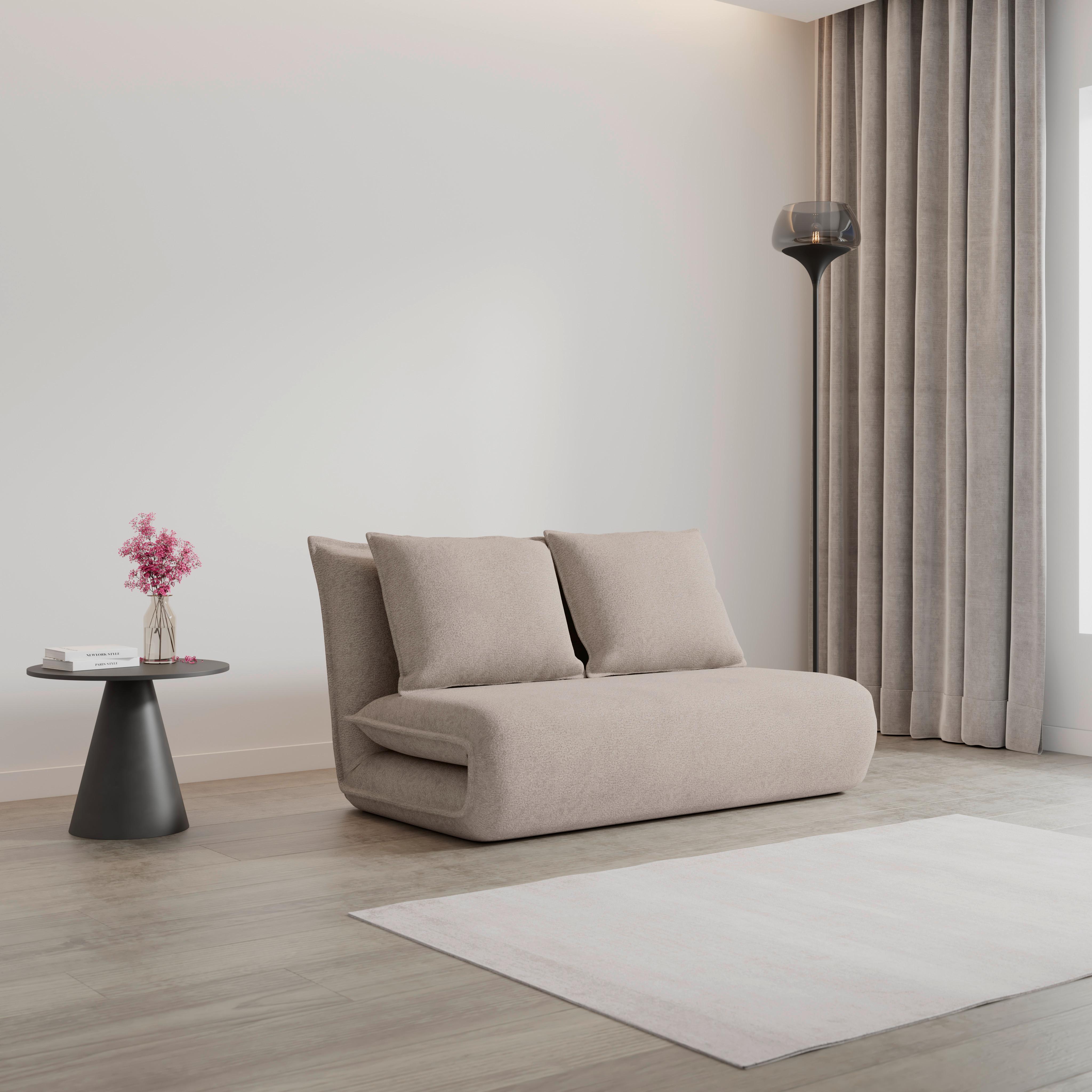 Schlafsofa Macy Bouclé Beige - Beige, MODERN, Textil/Metall (140/35/63cm) - Bessagi Home