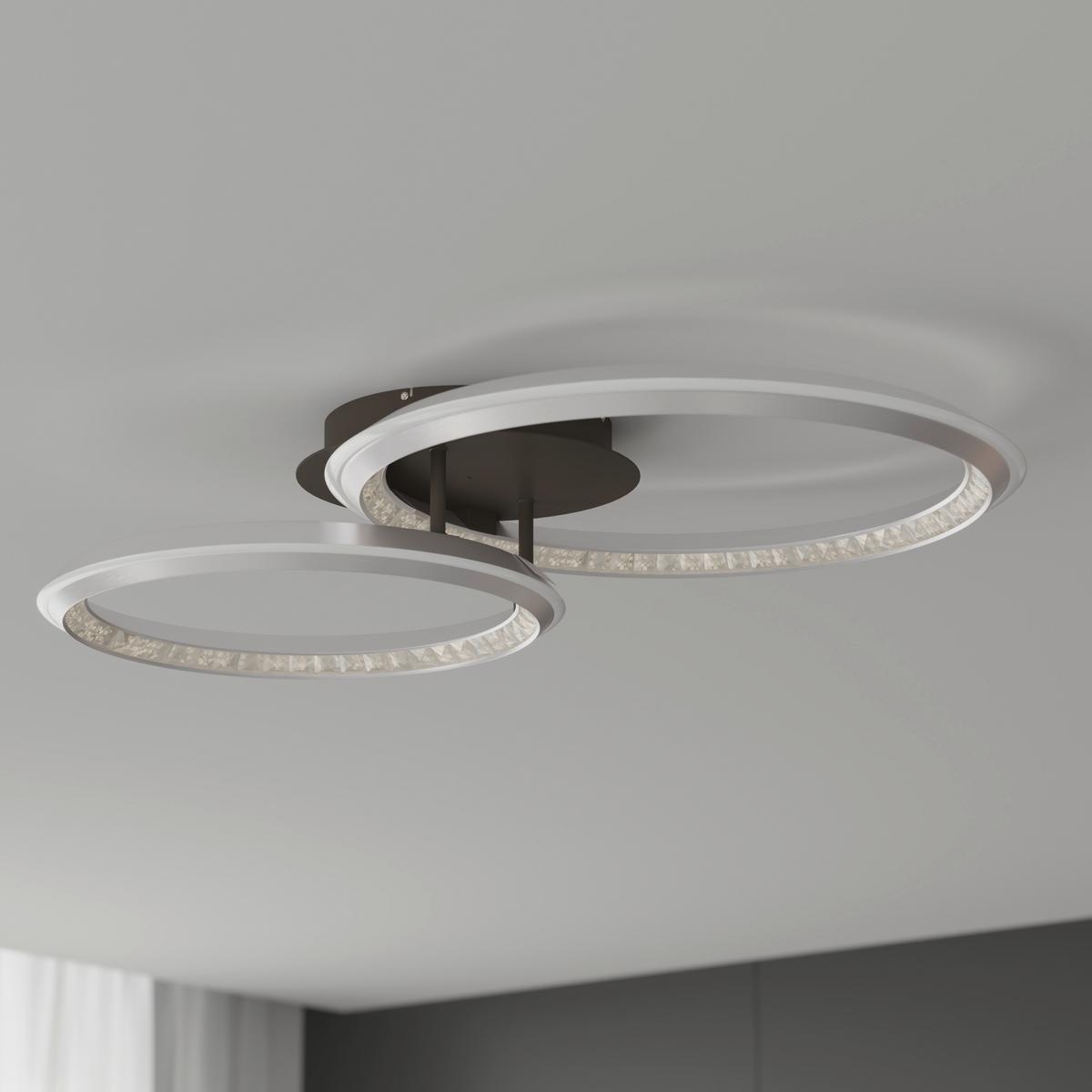 LED-DECKENLEUCHTE 67329-50 ALAINA - Opal/Grau, Design, Kunststoff/Metall (75/50/14cm) - Globo