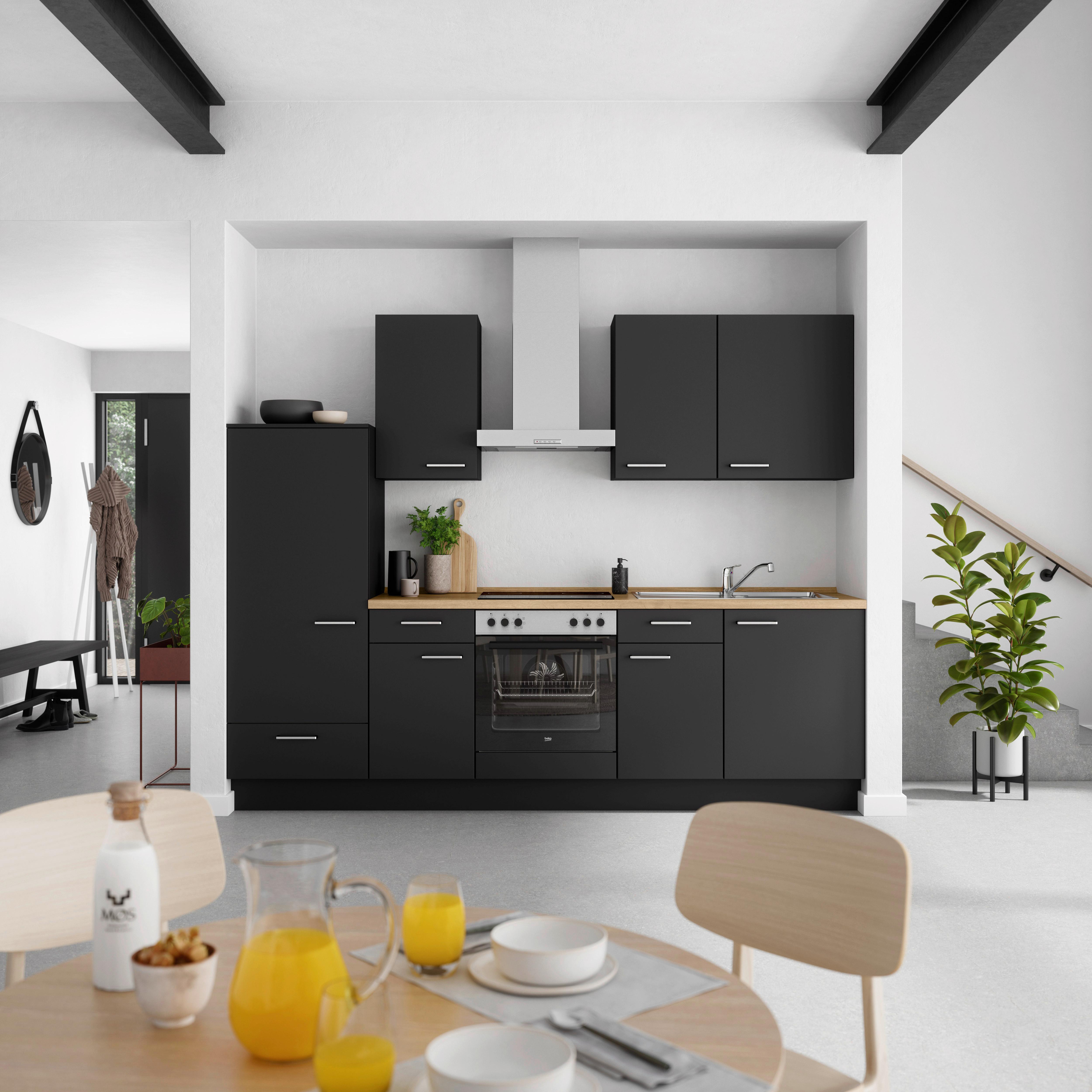Küchenblock Touch Low m. Geräten Schwarz - Edelstahlfarben/Eichefarben, MODERN, Holzwerkstoff/Metall (270cm) - Nobilia