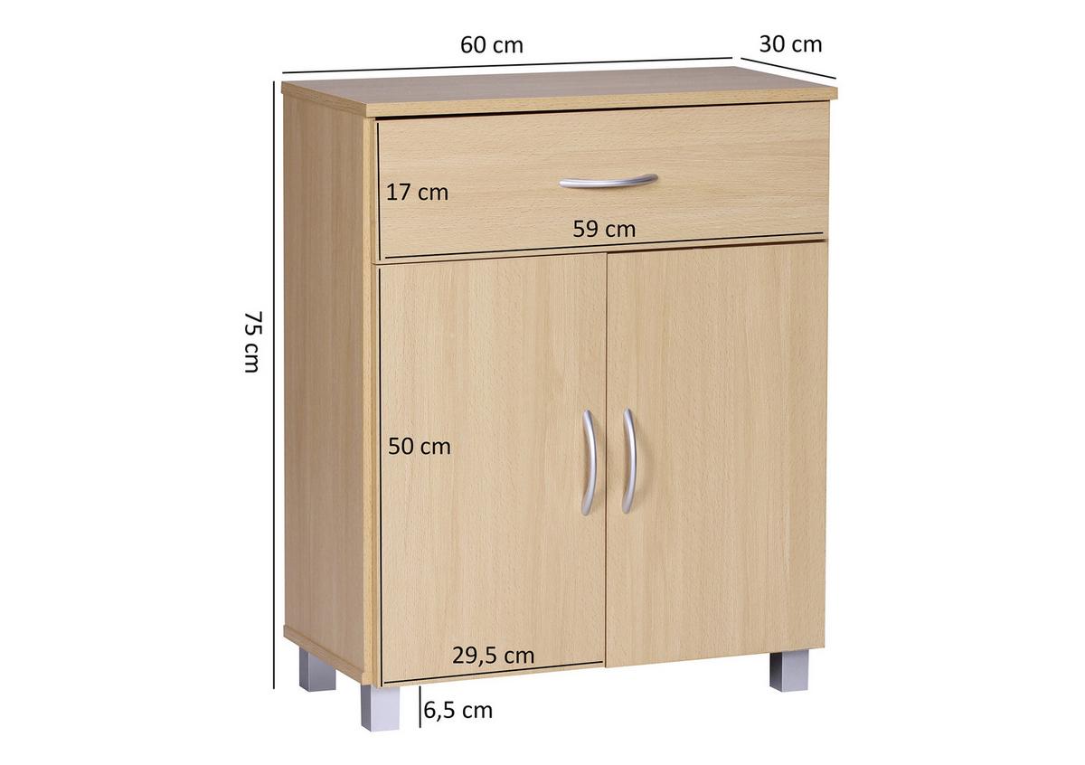 Kommode ca. 60x75x30 cm Buchefarben - Buchefarben/Grau, KONVENTIONELL, Holzwerkstoff/Kunststoff (60/75/30cm) - MID.YOU