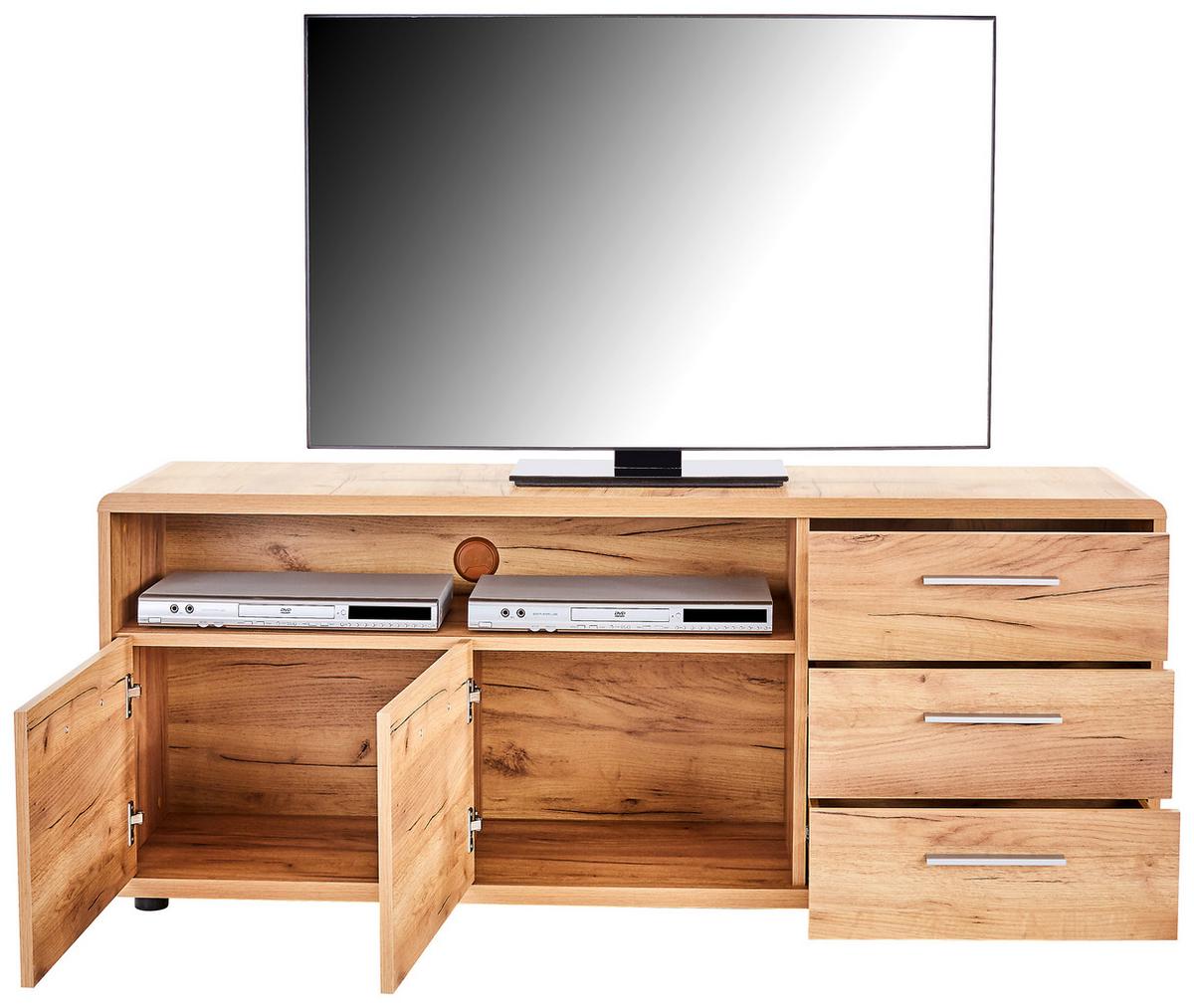 Médiaállvány 2 Ajtó 3 Fiók Fontana - tölgyfa színű, Modern, faalapú anyag (150/60/38cm)