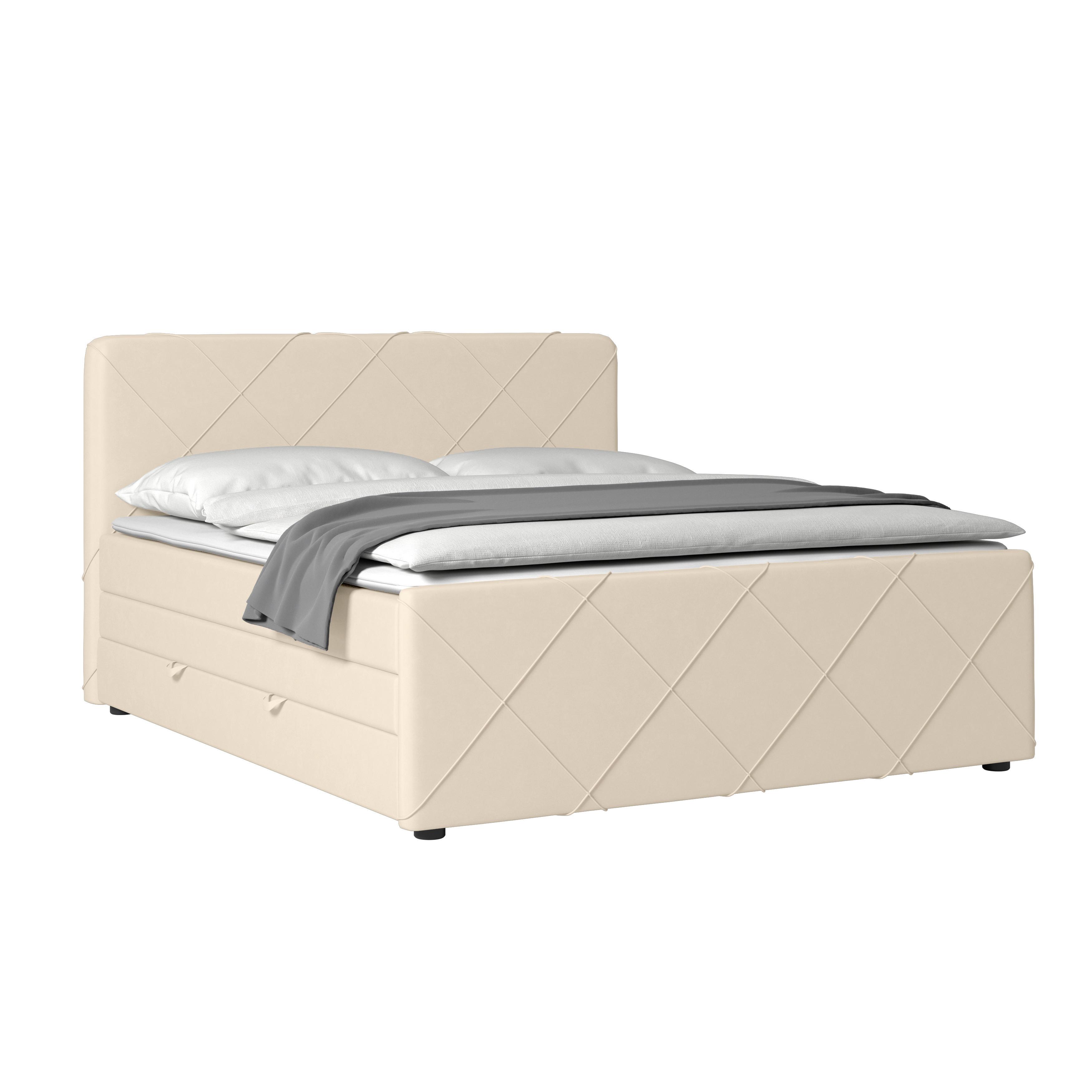 Boxspringbett Cordoba ca. 180x200 cm Weiß - Schwarz/Weiß, MODERN, Holzwerkstoff/Kunststoff (180/200cm) - MID.YOU