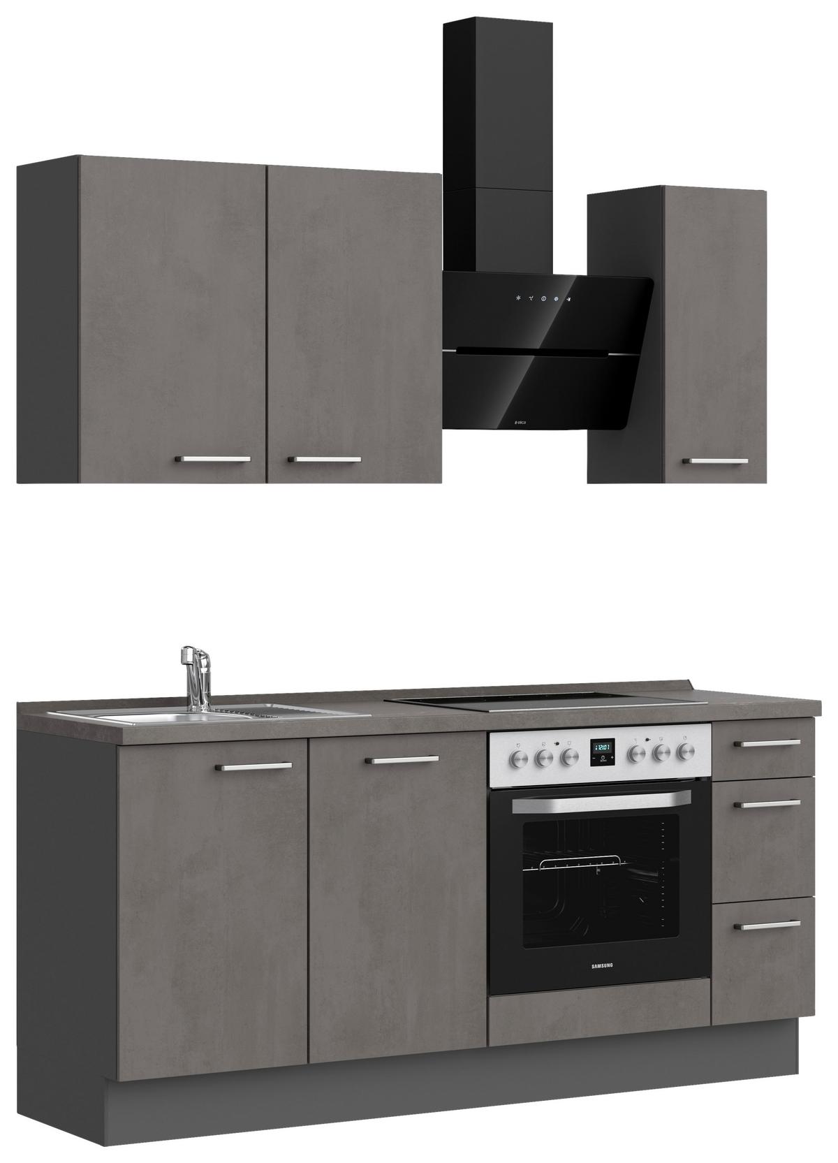 Küchenblock Riva High m. Geräten Schieferfarben - Schieferfarben/Edelstahlfarben, MODERN, Holzwerkstoff/Metall (180cm) - Nobilia