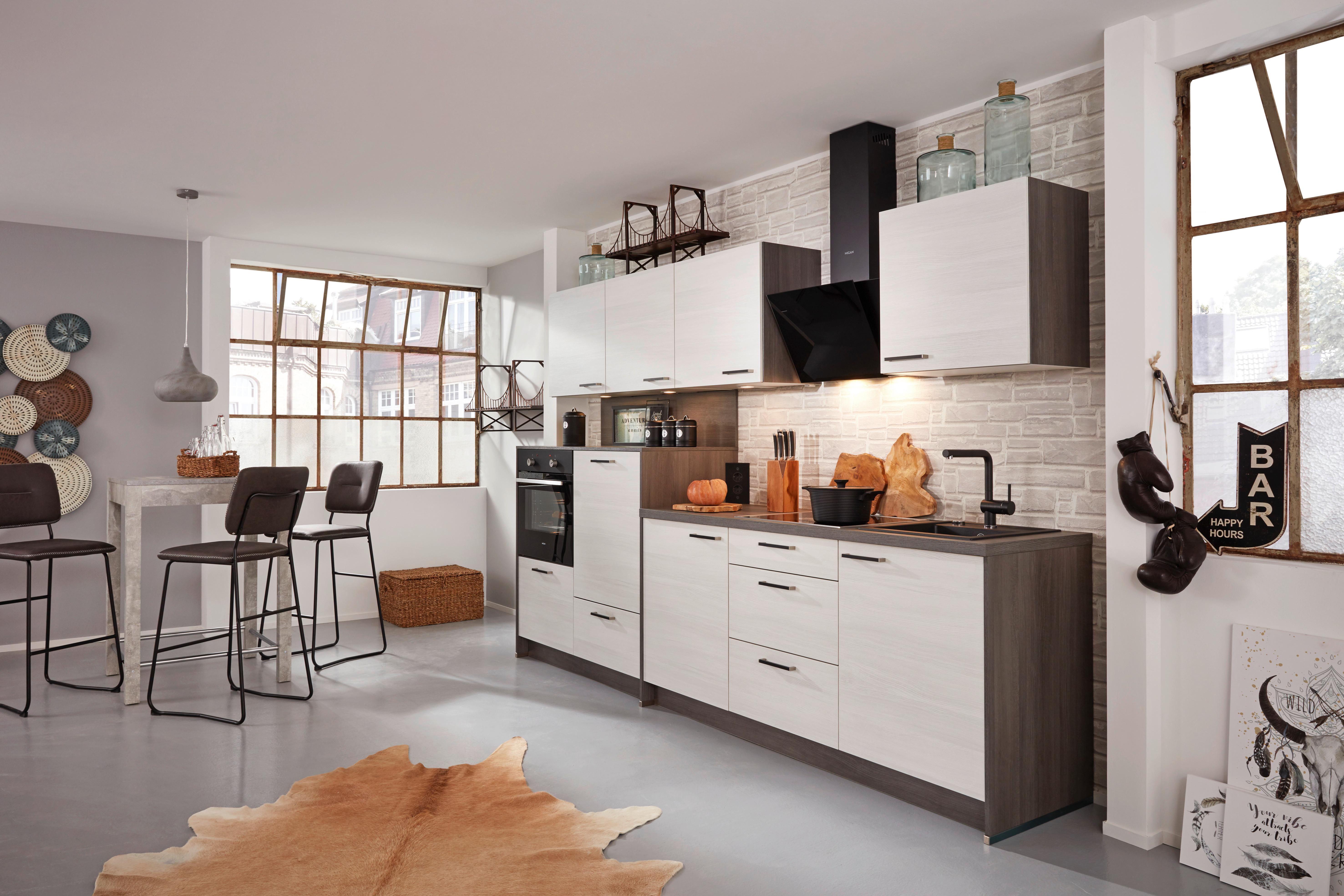 Küchenblock Plan, in Eiche Weiß - Eichefarben/Weiß, MODERN, Holzwerkstoff (303,2cm) - Express-Kuechen