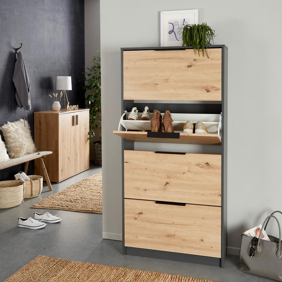 Omara Z Loputami Za Čevlje Anna 01, Antracit, Hrast - črna/barve hrasta, Moderno, kovina/leseni material (79/162,3/25cm) - Mömax