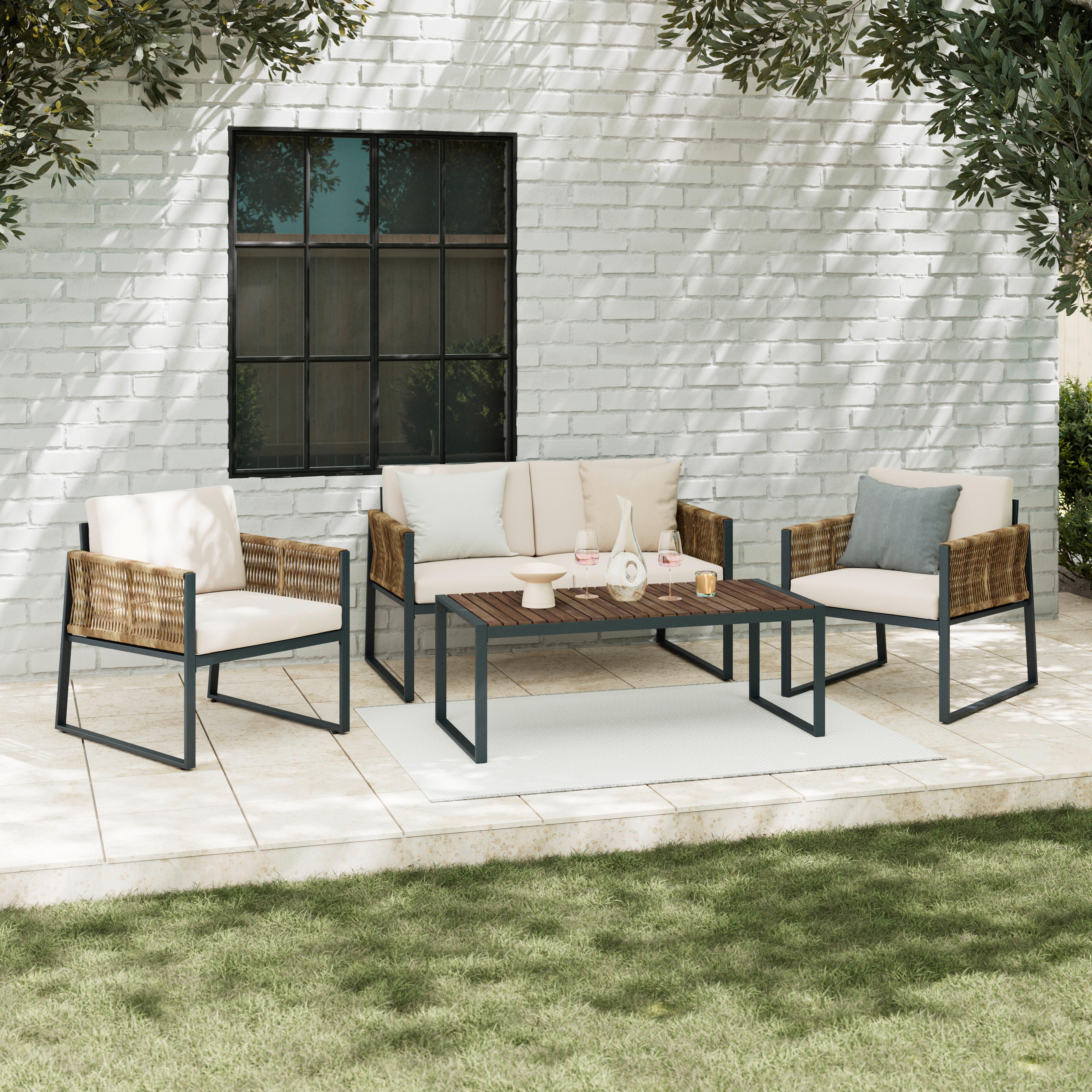 Gartenset Magaluf Beige/Naturfarben, 4-teilig - Beige/Anthrazit, Modern, Holz/Kunststoff (130/76/72cm) - Mömax