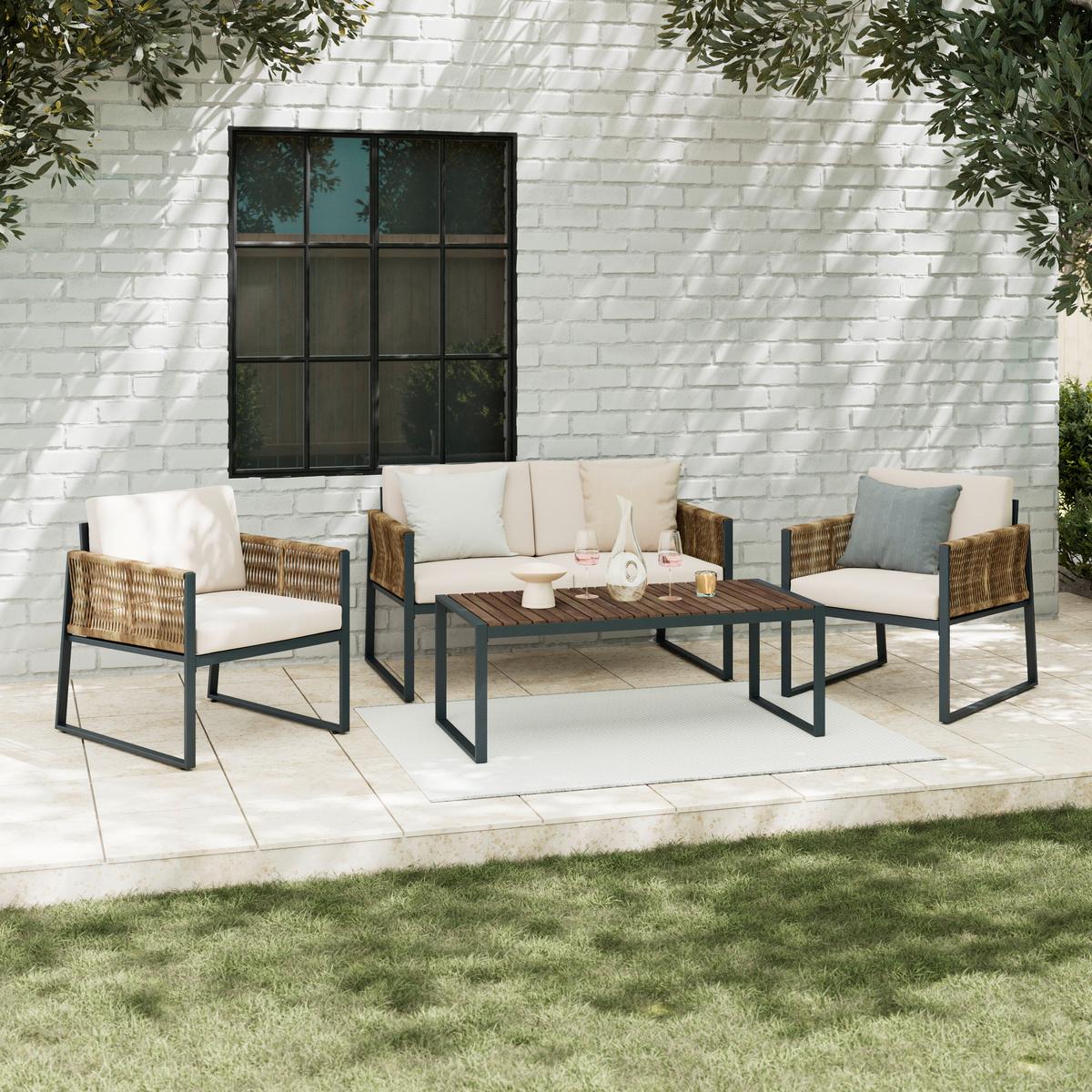 Gartenset Magaluf Beige/Naturfarben, 4-teilig - Beige/Anthrazit, Modern, Holz/Kunststoff (130/76/72cm) - Mömax