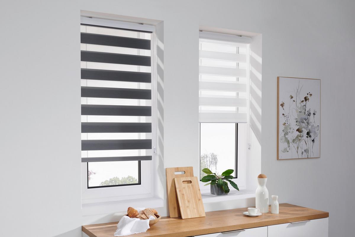 ROLETA PODWÓJNA ELEMENTS - biały/przezroczysty, Basics, tkanina (70/160cm) - Boxxx