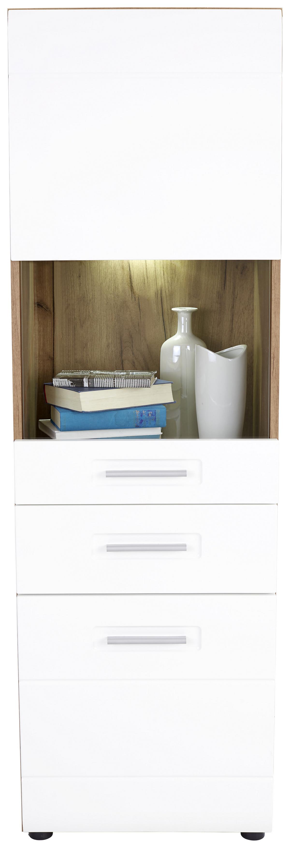 Vitrină Avensis New - alb/culoare lemn stejar, Konventionell, sticlă/material pe bază de lemn (50/160/37,1cm) - Premium Living