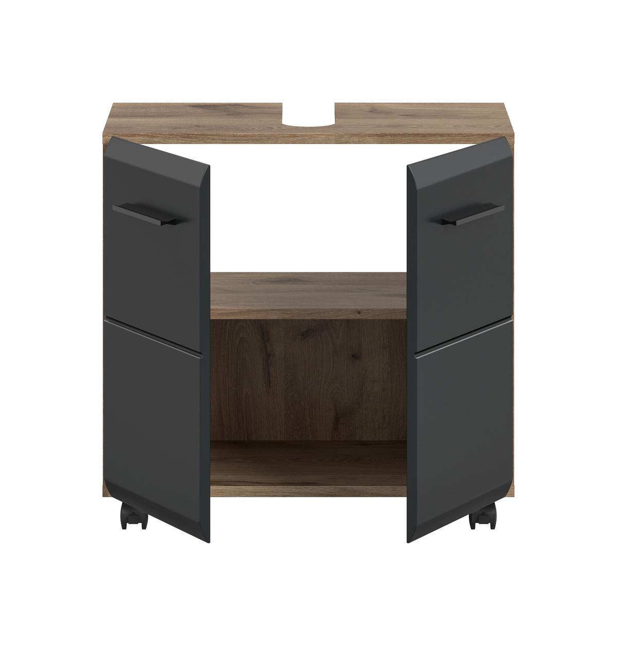 Waschbeckenunterschrank Ice Schwarz/Eiche dunkel - Eiche dunkel/Schwarz, Trend, Holzwerkstoff/Kunststoff (60/58/30cm) - MID.YOU