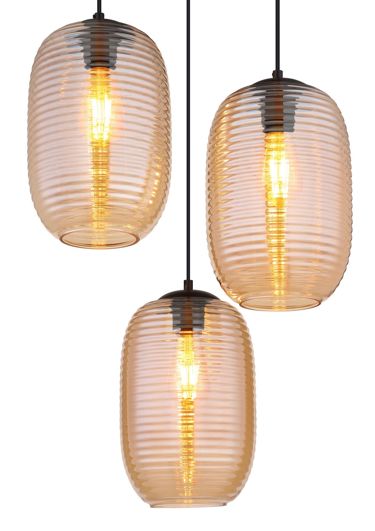 HÄNGELEUCHTE 15794-3HRA JEFREY - Bernsteinfarben/Schwarz, Basics, Glas/Kunststoff (47/120cm) - Globo
