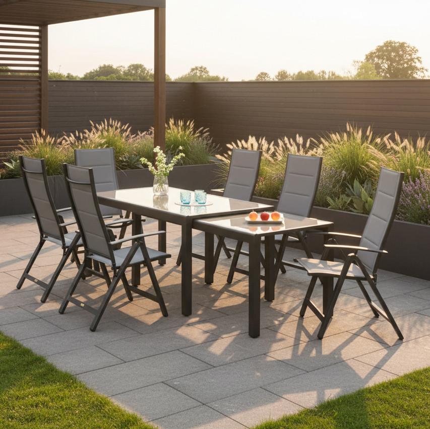 Gartenset Florenz Graphitfarben/Grau - Graphitfarben/Grau, MODERN, Glas/Textil - Gardenson