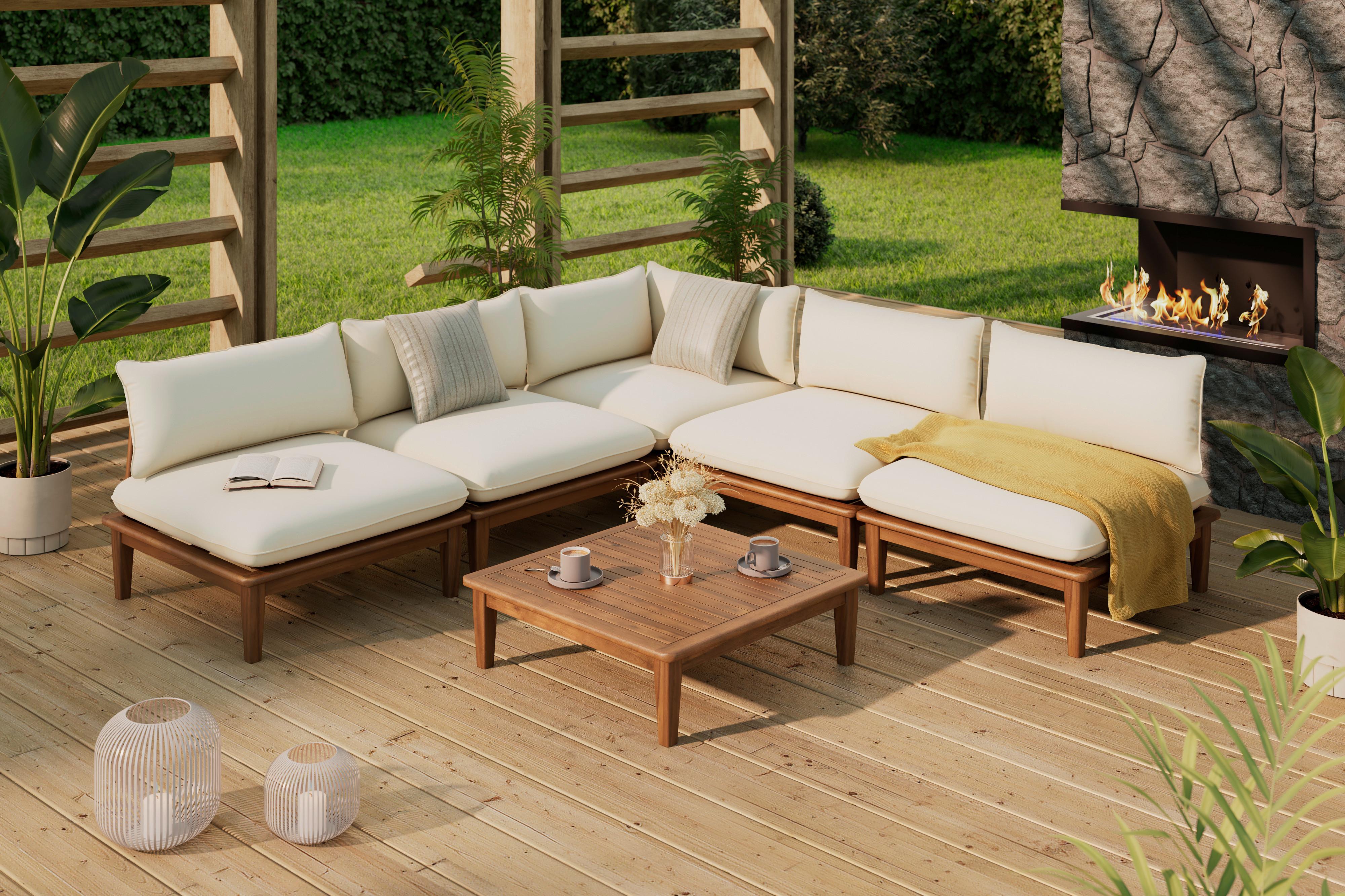 KOMPLET MEBLI TARASOWYCH BORNEO - beżowy/kolor akacjowy, Modern, drewno (80/65/80cm) - Ambia Garden