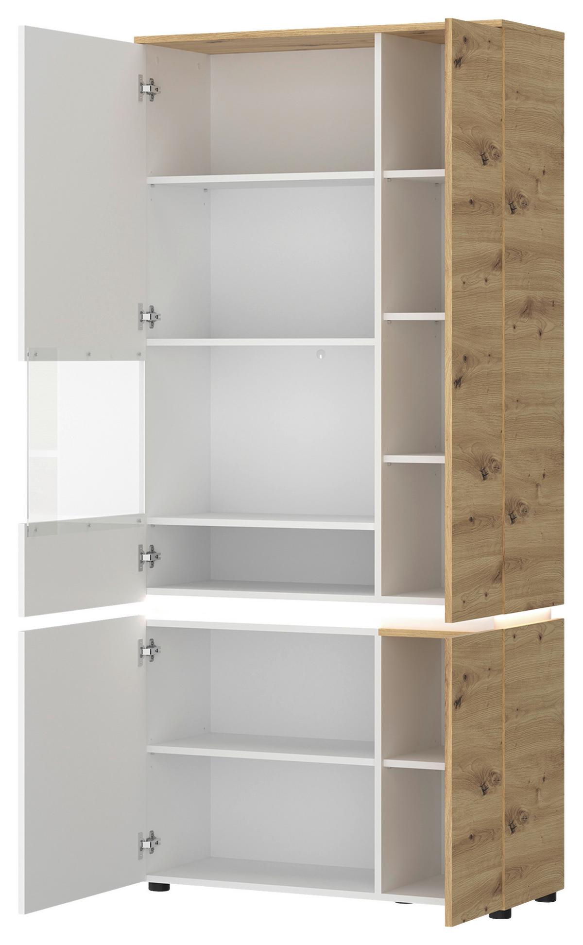 Vitrină LUCI - alb/culoare lemn stejar, Trend, sticlă/material pe bază de lemn (90,4/199/40cm) - Modern Living