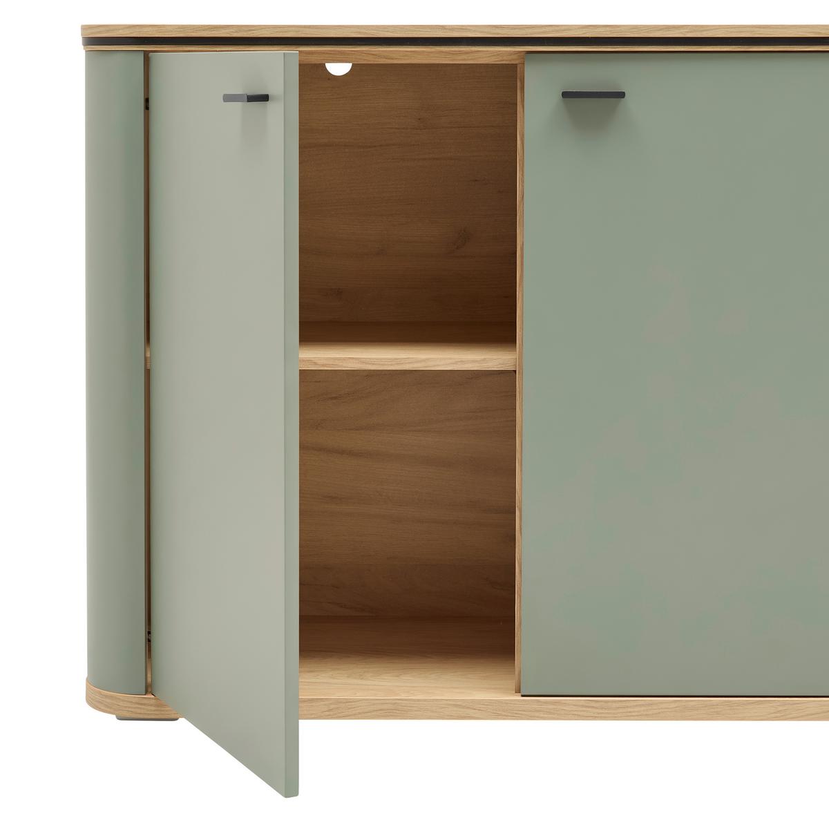 Sideboard Lagos Salbeigrün/Eiche Artisan - Salbeigrün/Anthrazit, Modern, Glas/Holzwerkstoff (210,2/87,5/42,5cm) - Premium Living