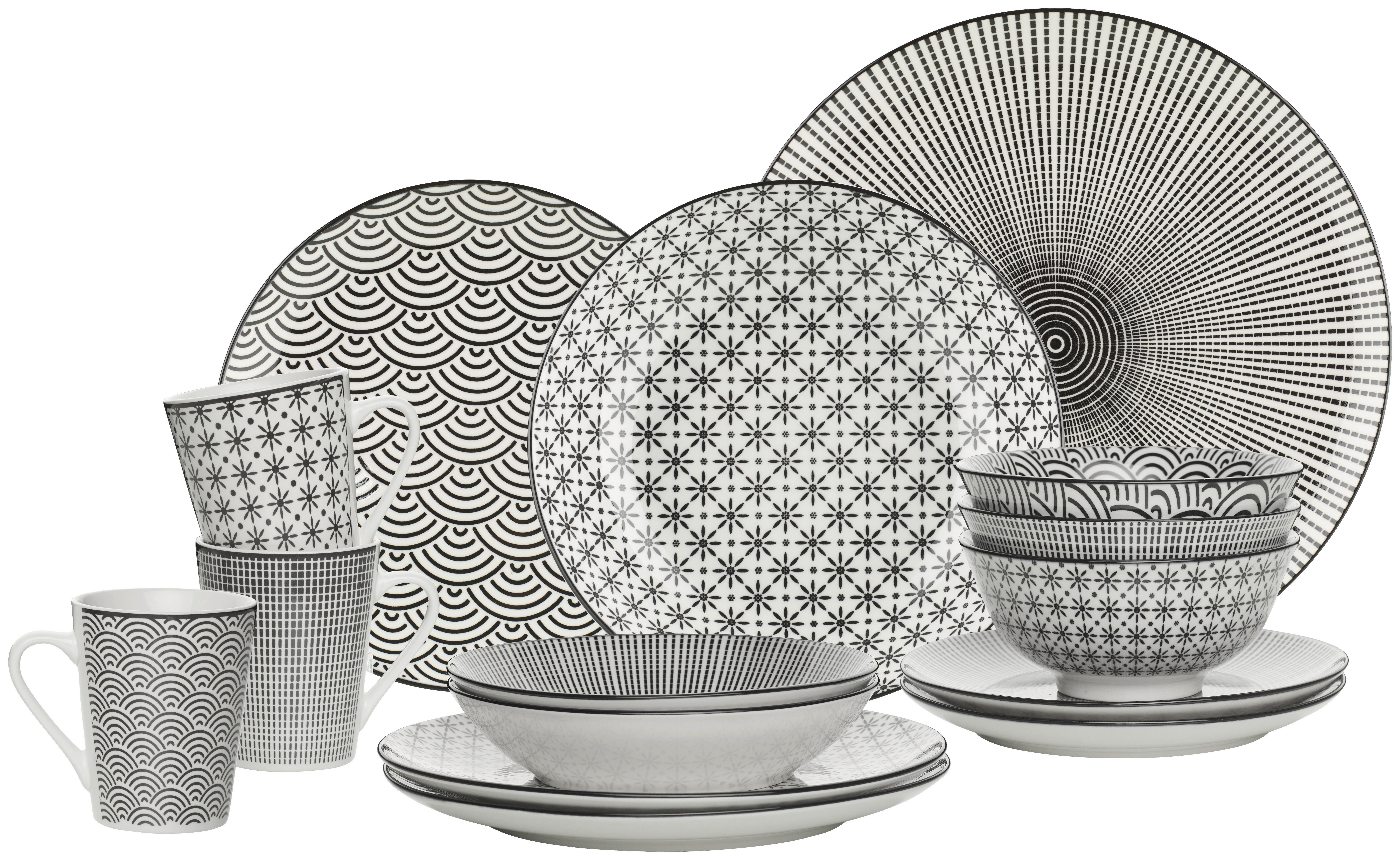 SERWIS OBIADOWO-ŚNIADANIOWY TOKYO - czarny/biały, Trend, ceramika - Novel