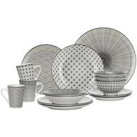 SERWIS OBIADOWO-ŚNIADANIOWY TOKYO - czarny/biały, Trend, ceramika - Novel