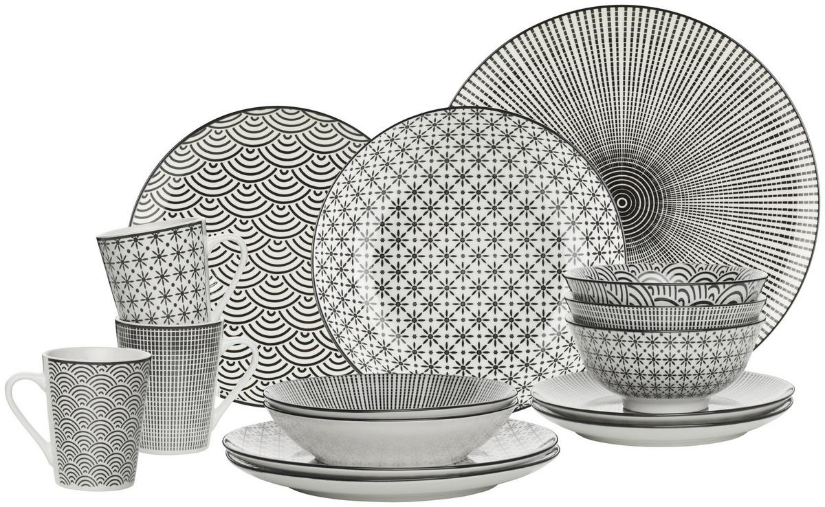 SERWIS OBIADOWO-ŚNIADANIOWY TOKYO - czarny/biały, Trend, ceramika - Novel