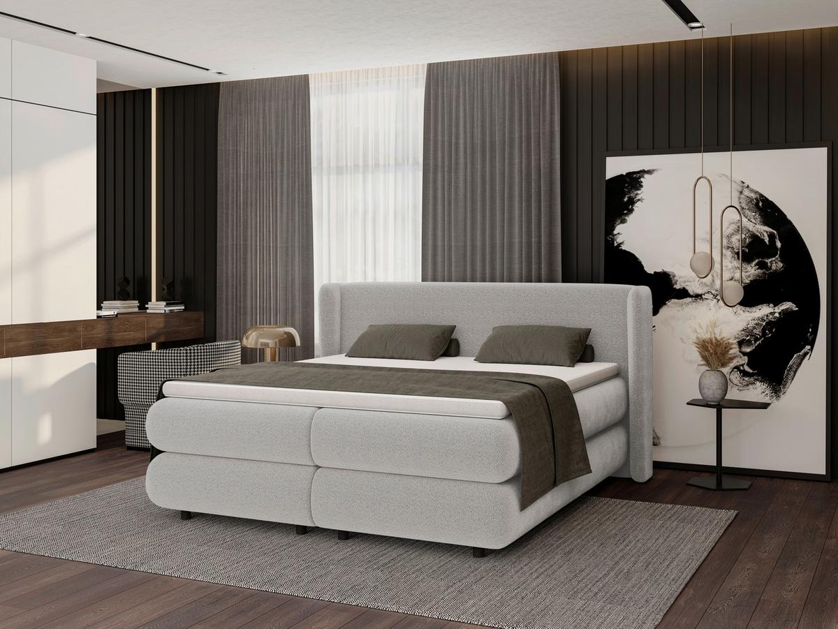 Boxspring Krevet Elodie - svijetlo siva/crna, Konvencionalno, tekstil/plastika (180/200cm) - Premium Living
