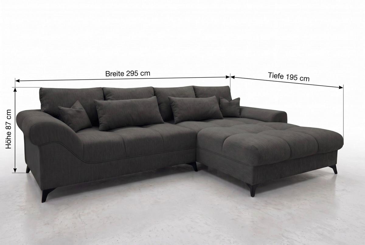 Ecksofa Noah Graphitfarben - Graphitfarben/Schwarz, MODERN, Holzwerkstoff/Kunststoff (295/195cm) - Based