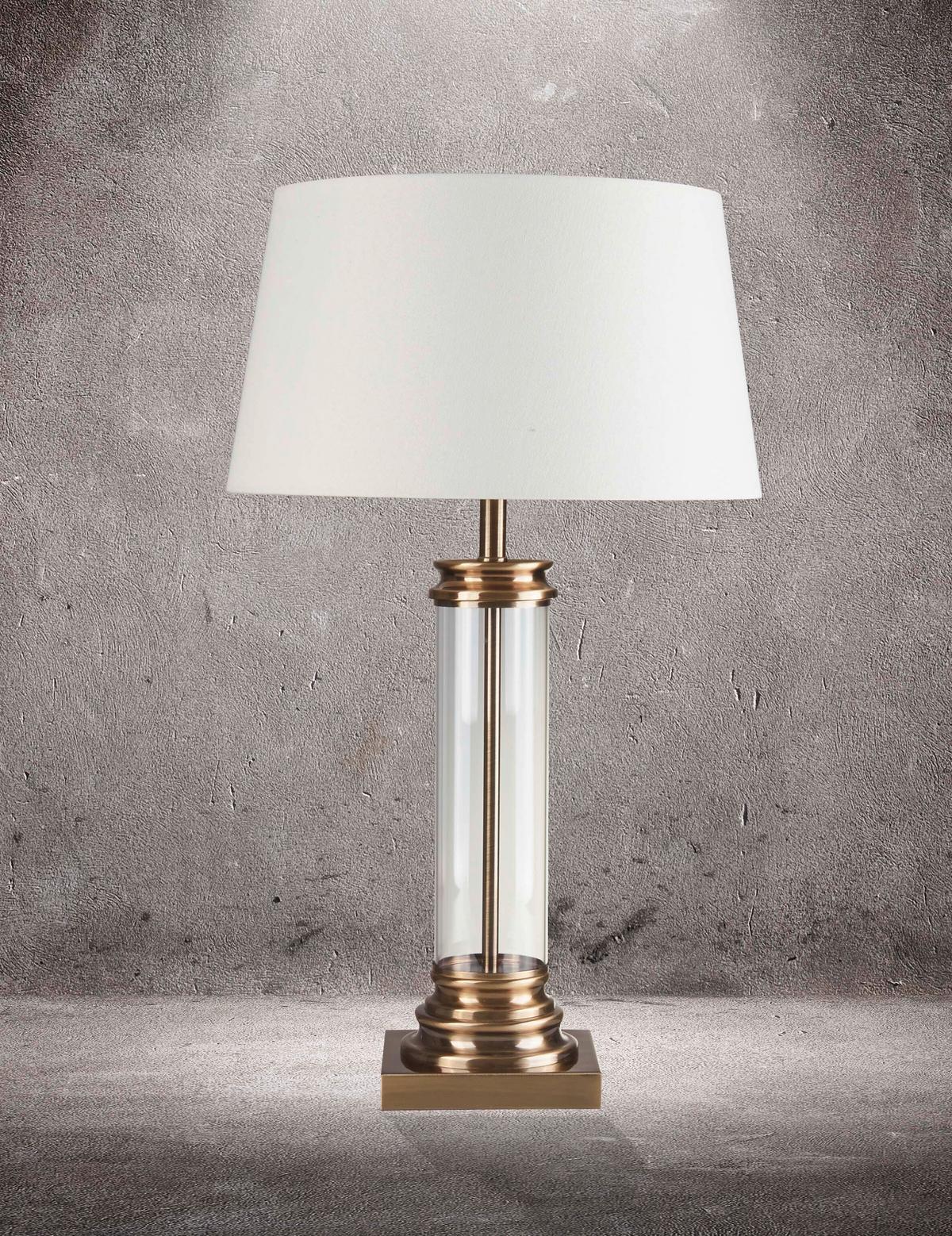 Asztali Lámpa Eu5141ab Pedestal - sárgarézszínű/fehér, Konventionell, üveg/textil (37/62cm)