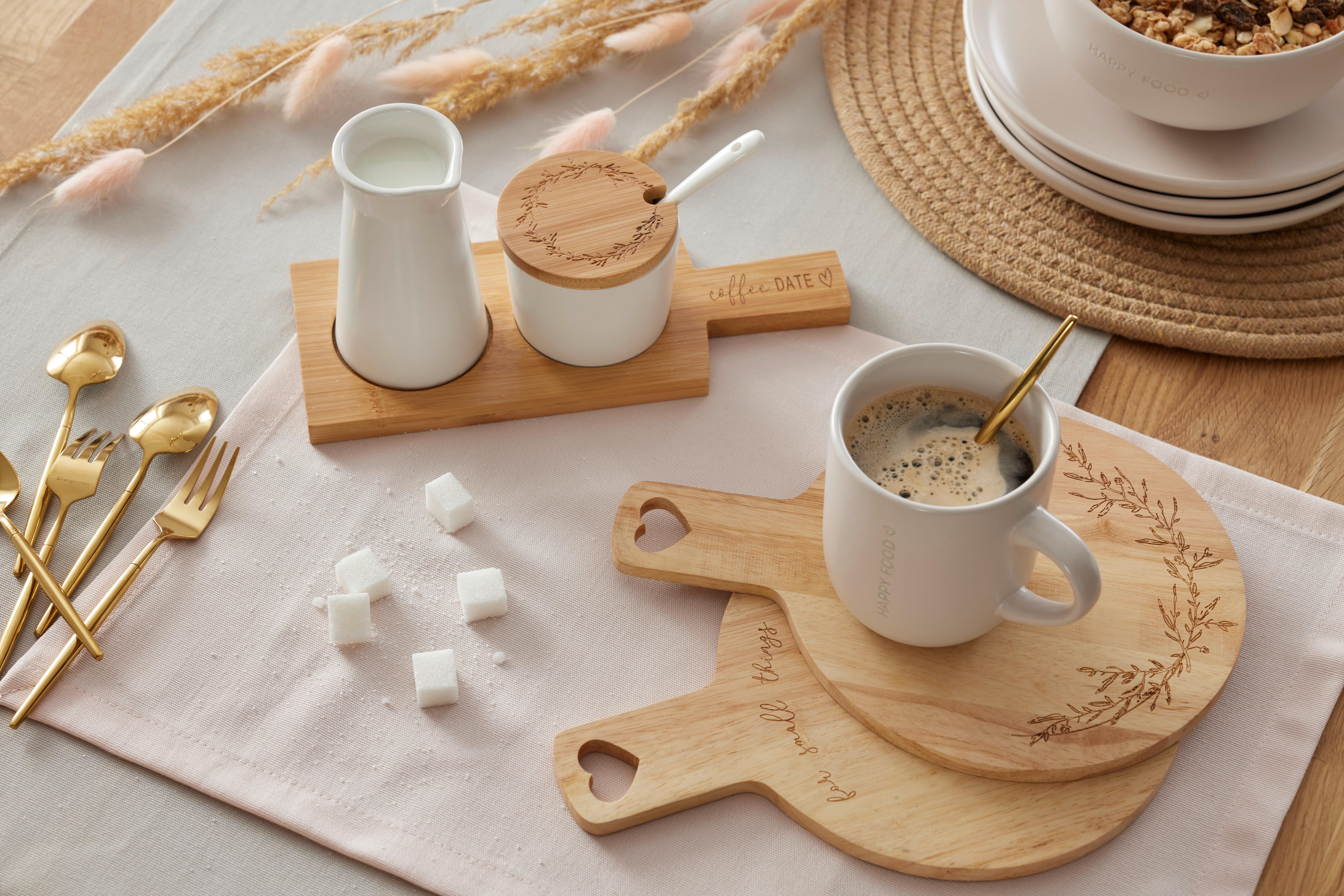 SOCKER- OCH MJÖLKSET EMILIA - vit/naturfärgad, Modern, keramik/naturmaterial - Zandiara
