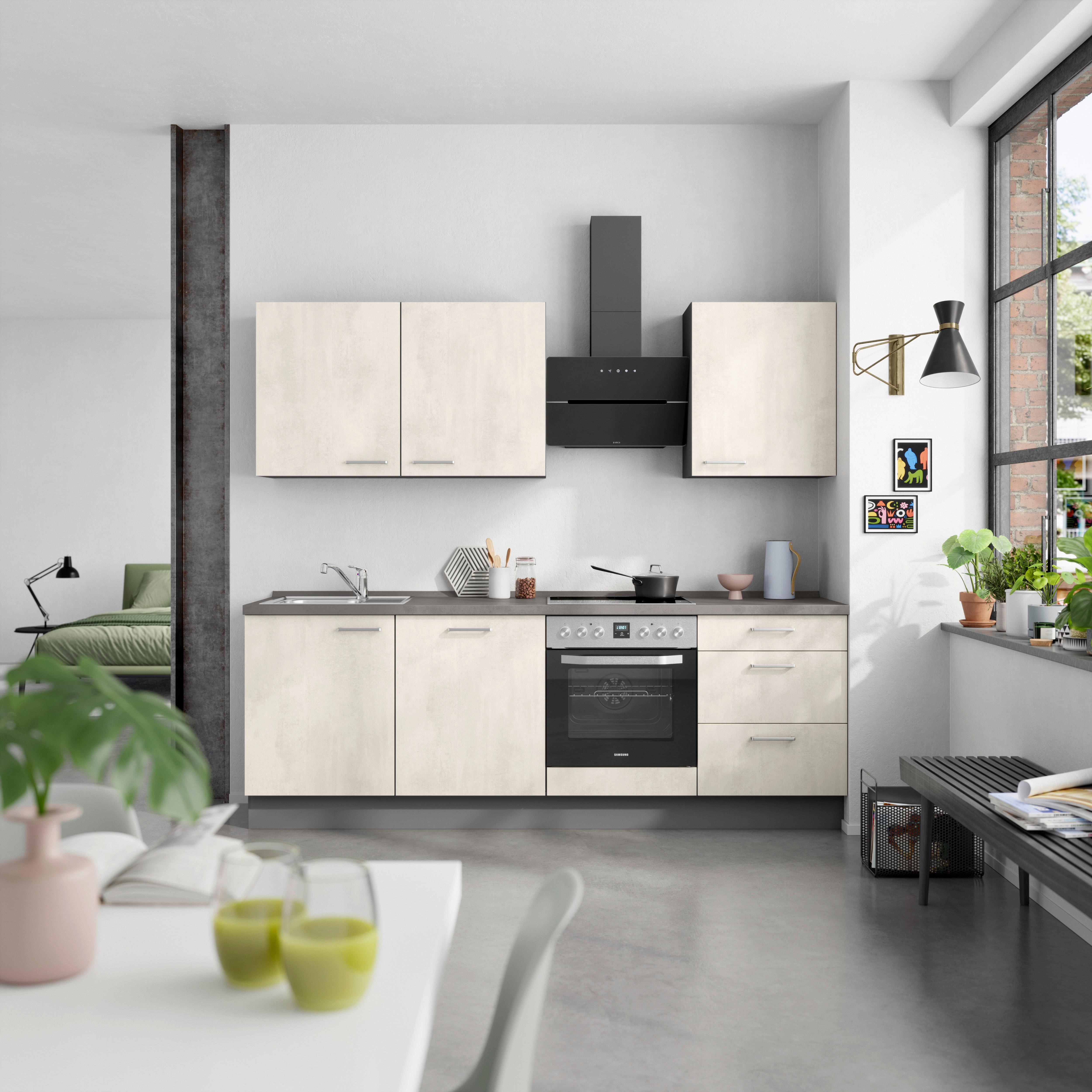 Küchenblock Riva High m. Geräten Weiß - Schieferfarben/Edelstahlfarben, MODERN, Holzwerkstoff/Metall (240cm) - Nobilia