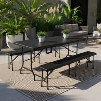 Gartengarnitur 3-tlg. Metall/ Kunststoff Schwarz - Schwarz, Basics, Kunststoff/Metall (180/75/73cm) - Gardenson