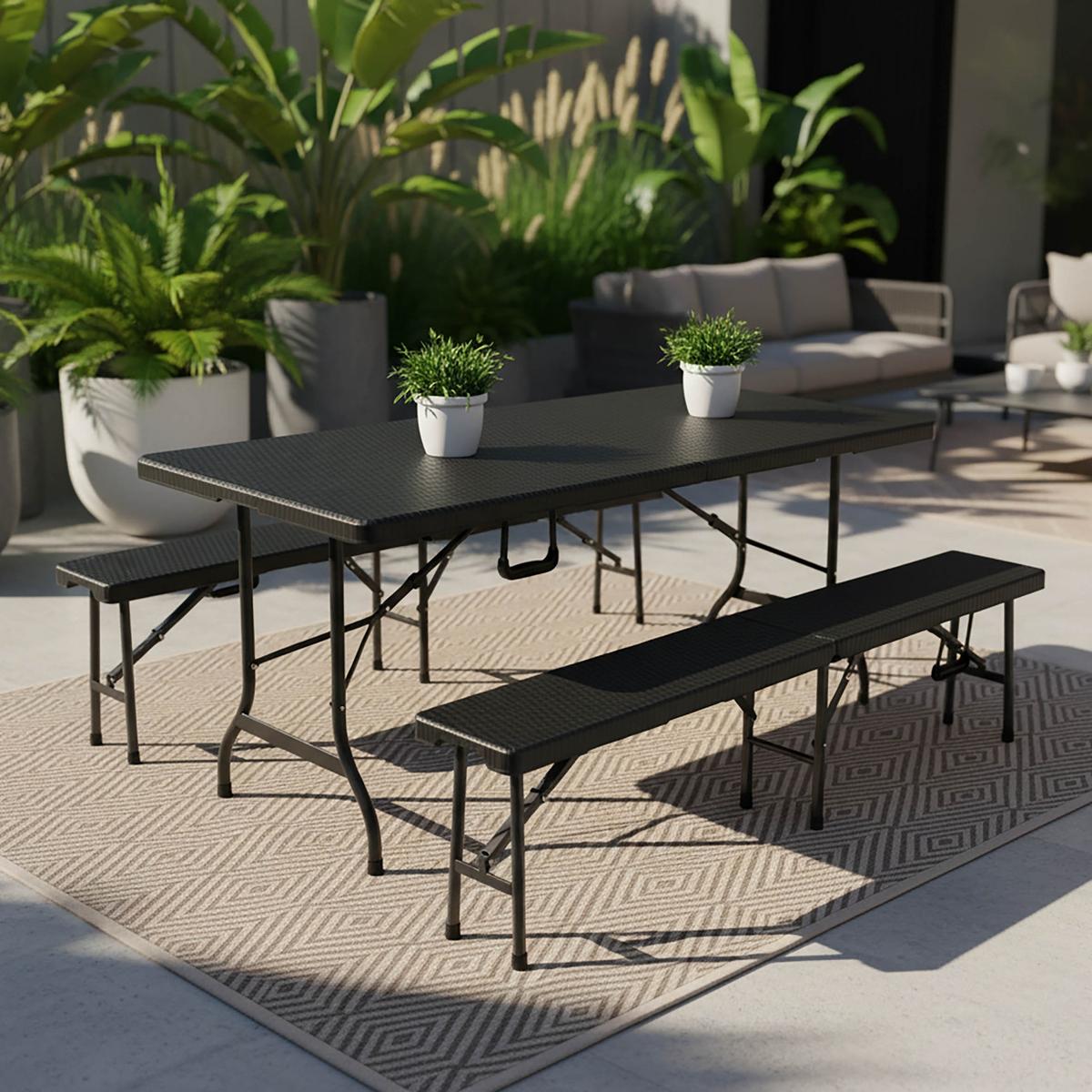 Gartengarnitur 3-tlg. Metall/ Kunststoff Schwarz - Schwarz, Basics, Kunststoff/Metall (180/75/73cm) - Gardenson