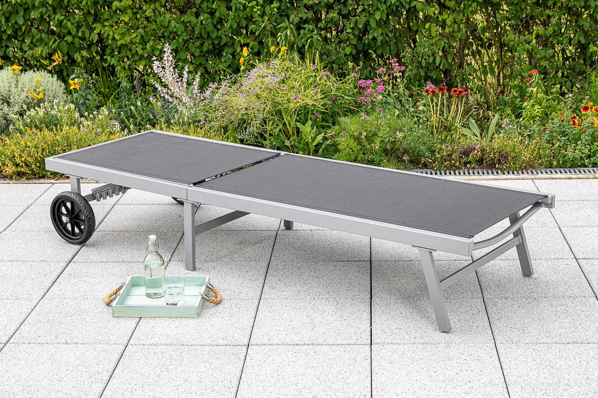 Gartenliege "Tessin" schwarz - Silberfarben/Grau, MODERN, Kunststoff/Metall (201/98/65cm) - Gardenson