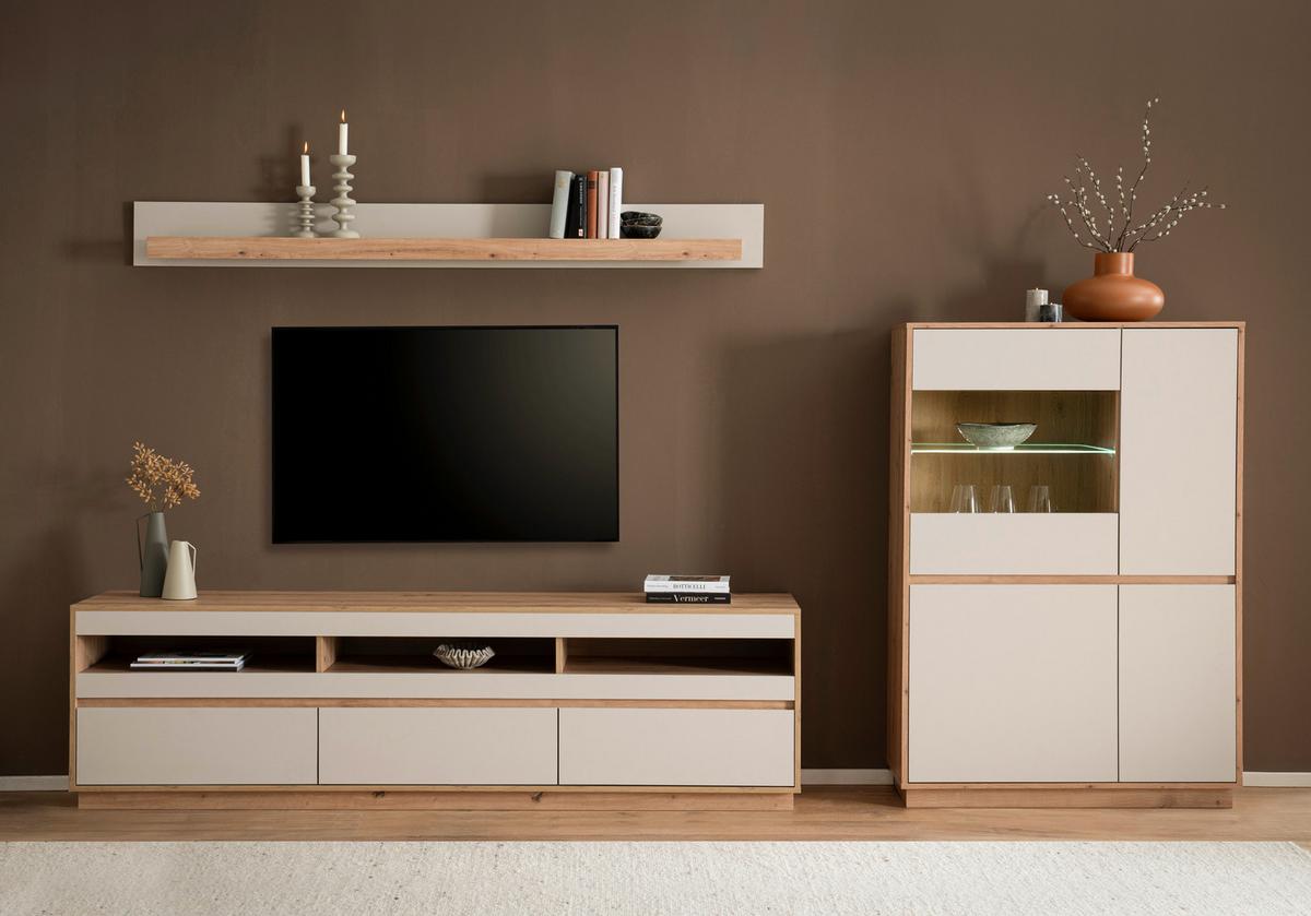 WOHNWAND SONORA - Kaschmir/Eiche Artisan, Design, Glas/Holzwerkstoff (292/205/40cm) - MID.YOU