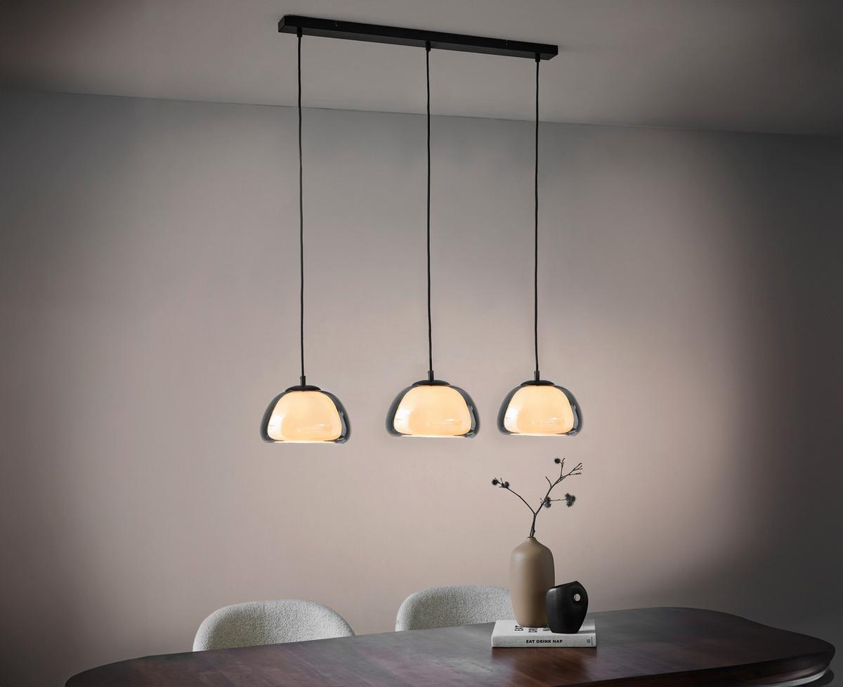 LAMPA WISZĄCA 15743-3H - jasnoszary/czarny, Trend, metal/tkanina (95/25/120cm) - Globo