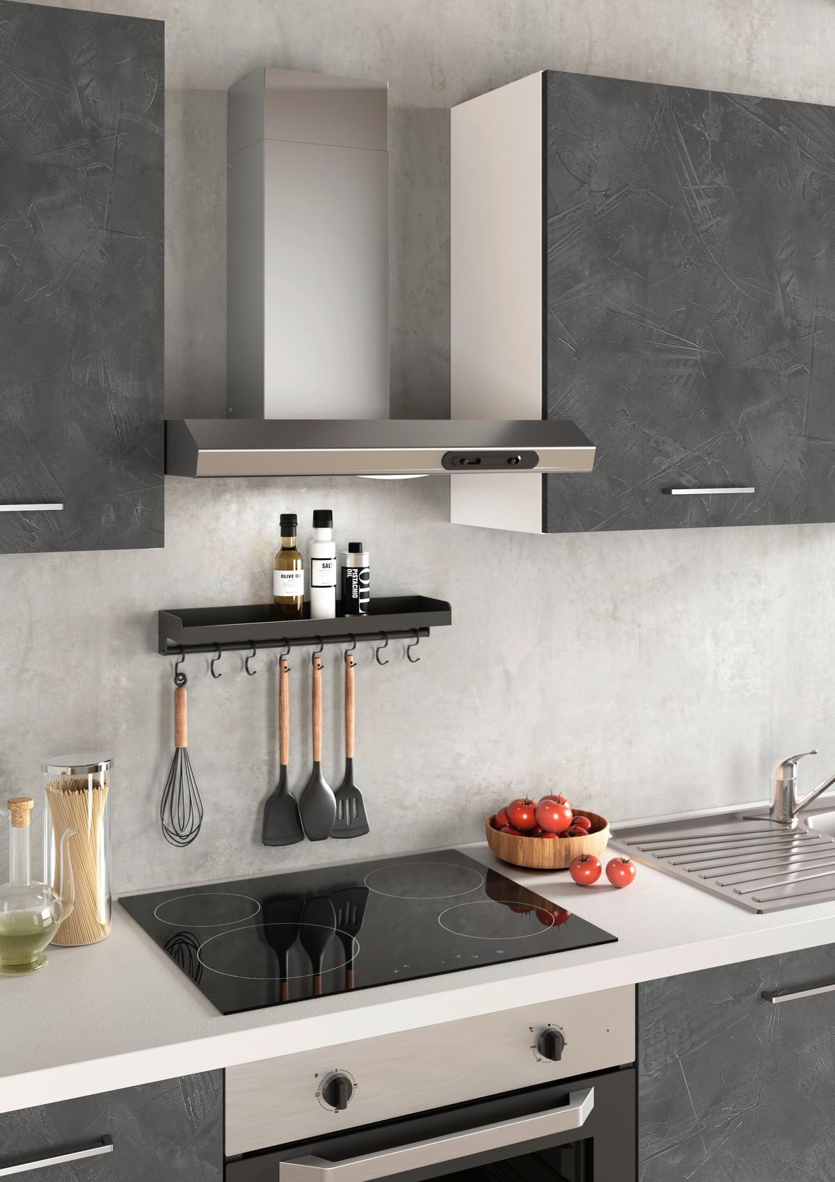 Küchenblock Afrodite 300 m. Geräten Dunkelgrau - Dunkelgrau/Alufarben, LIFESTYLE, Holzwerkstoff/Kunststoff (300cm) - MID.YOU