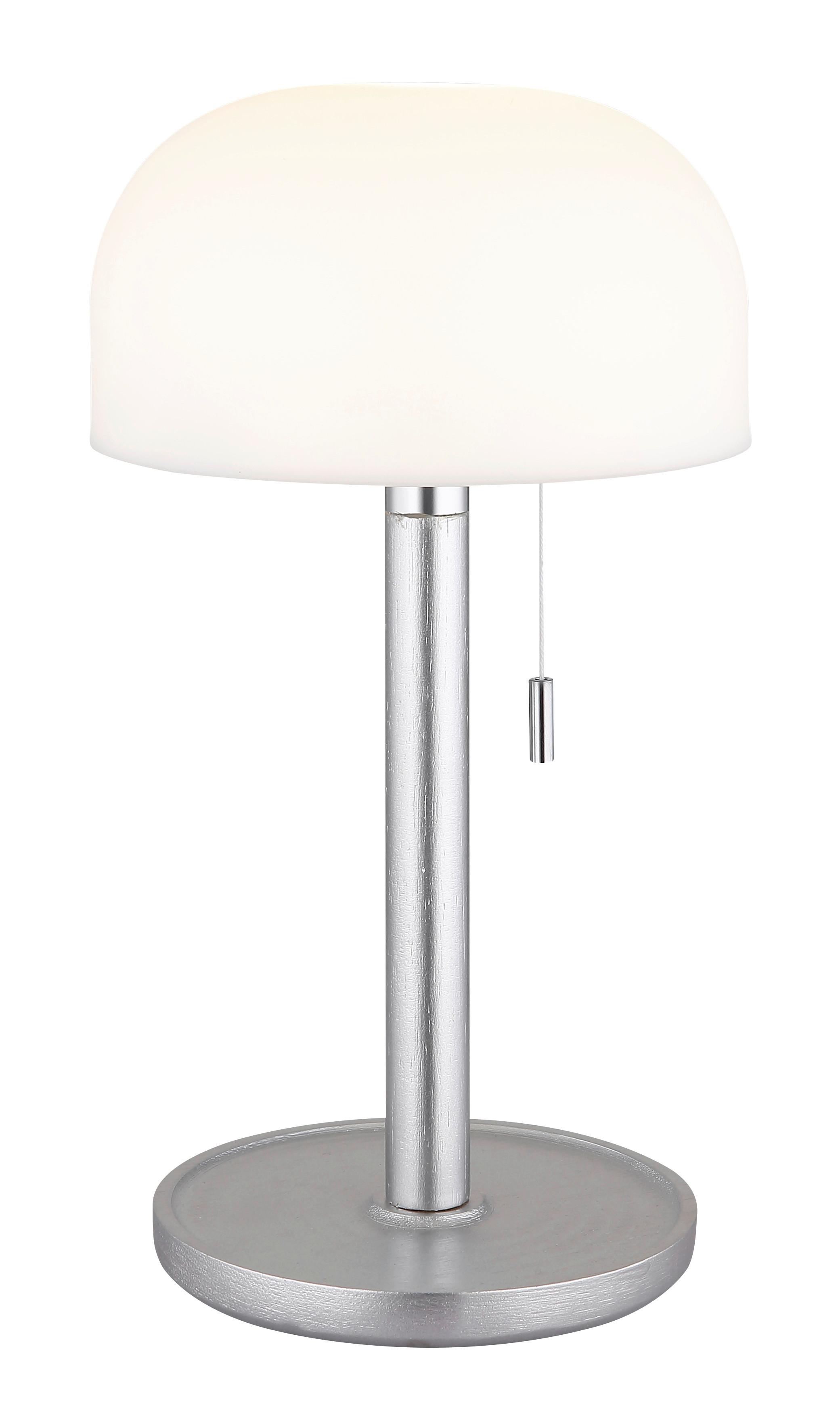 Akku-Tischleuchte Norman Silber/Weiß max. 1,5 Watt - Silberfarben/Opal, KONVENTIONELL, Holz/Kunststoff (15/28cm) - Globo