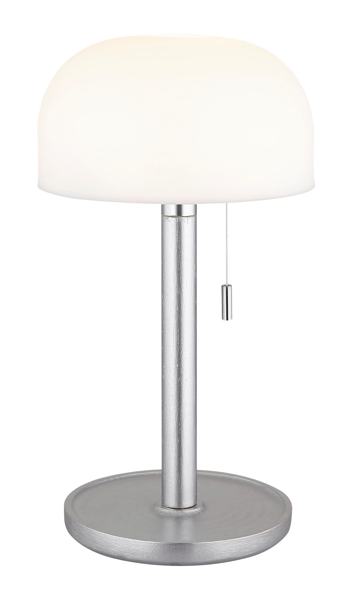 Akku-Tischleuchte Norman Silber/Weiß max. 1,5 Watt - Silberfarben/Opal, KONVENTIONELL, Holz/Kunststoff (15/28cm) - Globo