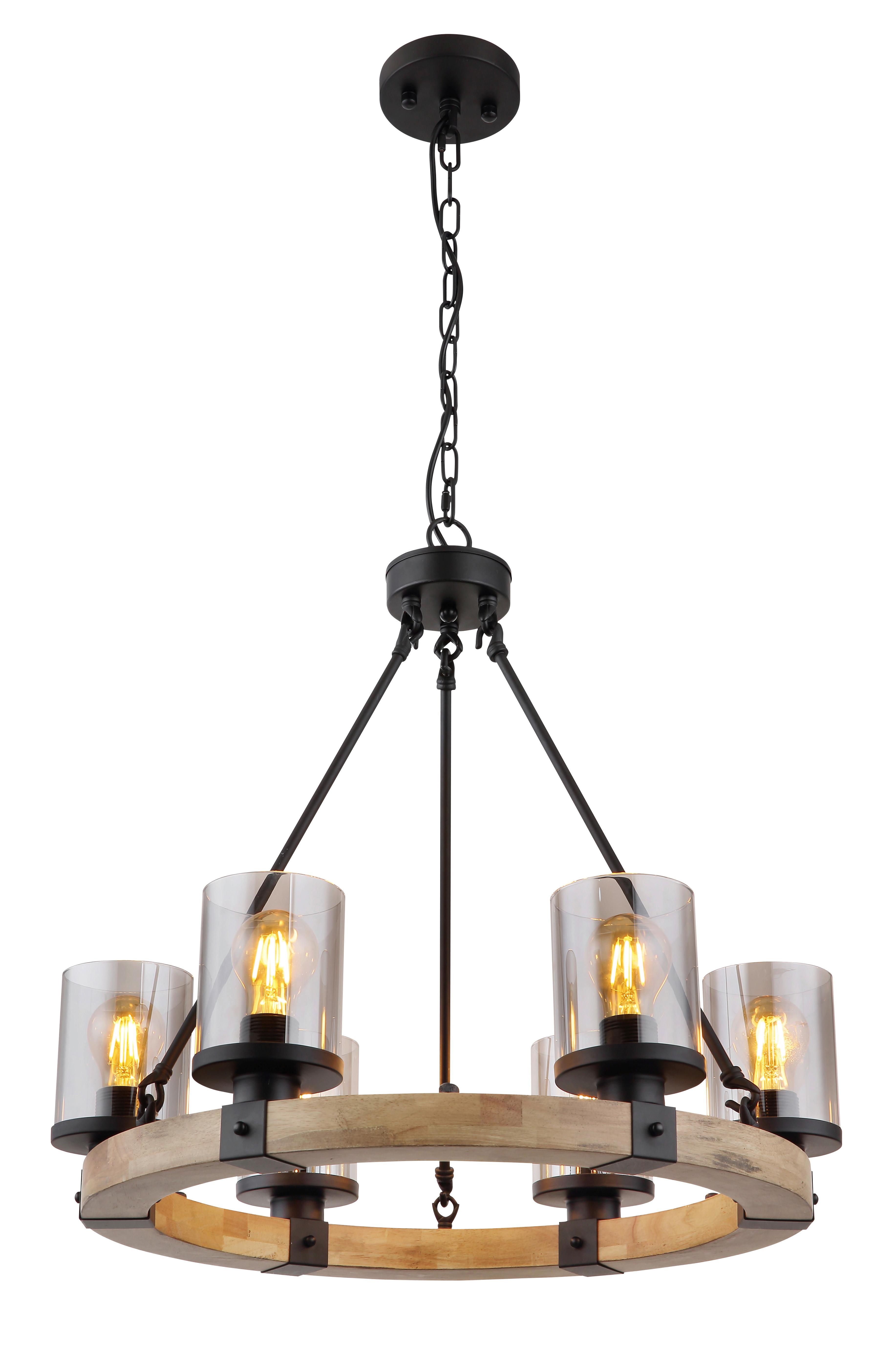 Hängeleuchte Lila max. 60 Watt - Dunkelbraun/Schwarz, Natur, Glas/Holz (59/98cm) - Globo