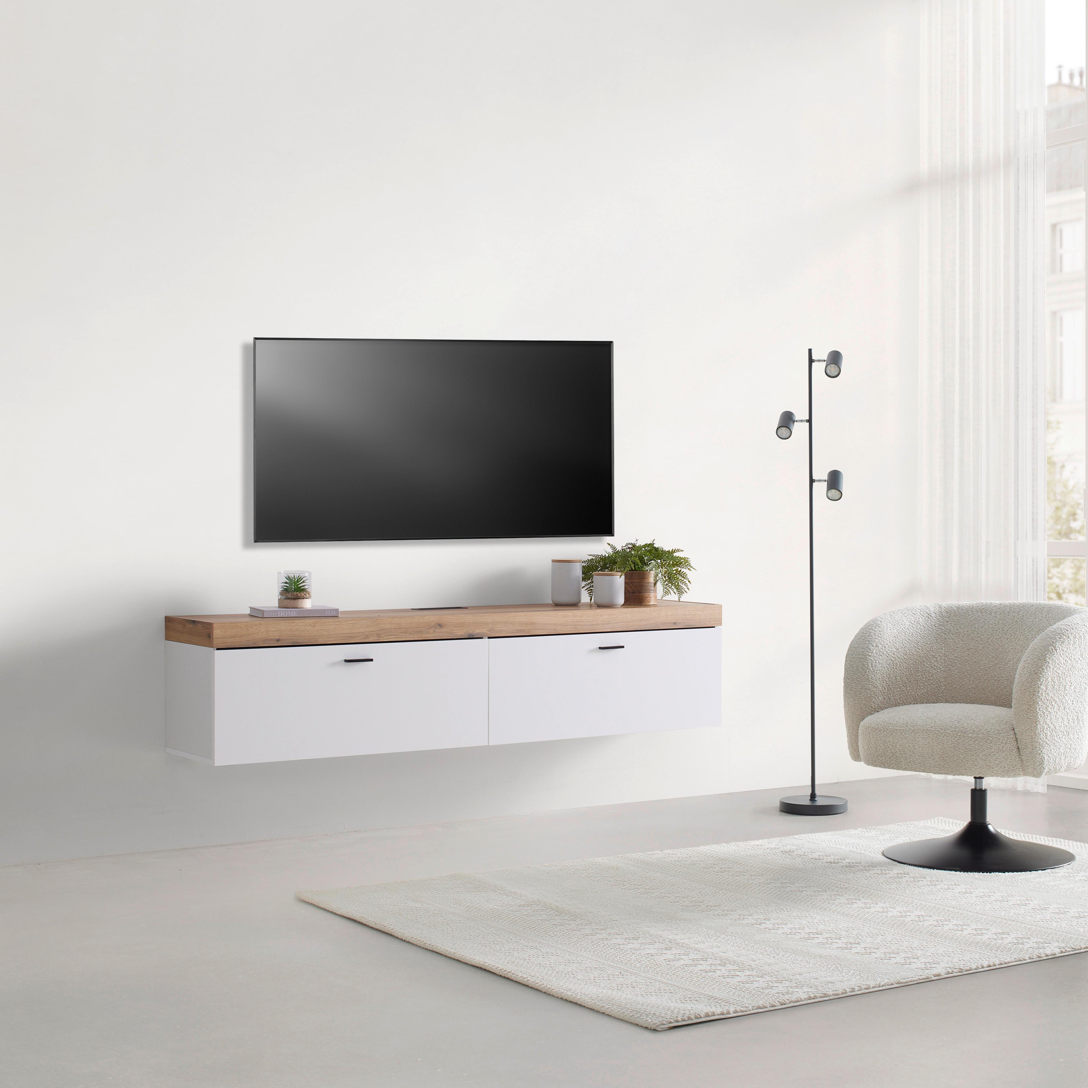 TV-Element Kiro Weiß/Eichefarben - MODERN, Holzwerkstoff/Metall (180/40/35cm) - Mömax