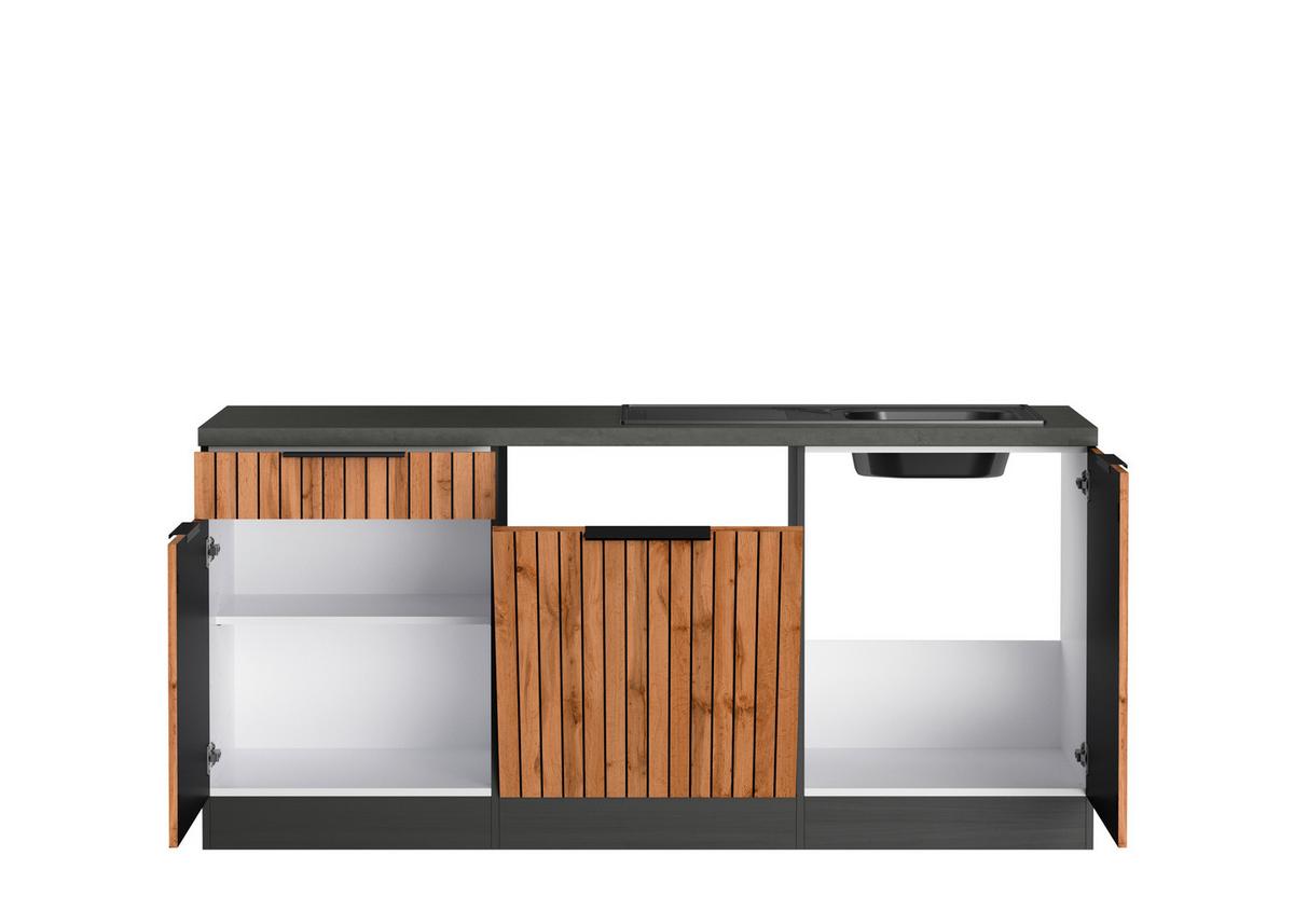 Eckküche Liverpool o. Geräte ca. 240x240cm Graphit/Eiche - Schieferfarben/Eiche Wotan, Basics, Holzwerkstoff/Metall (240/240cm) - Held