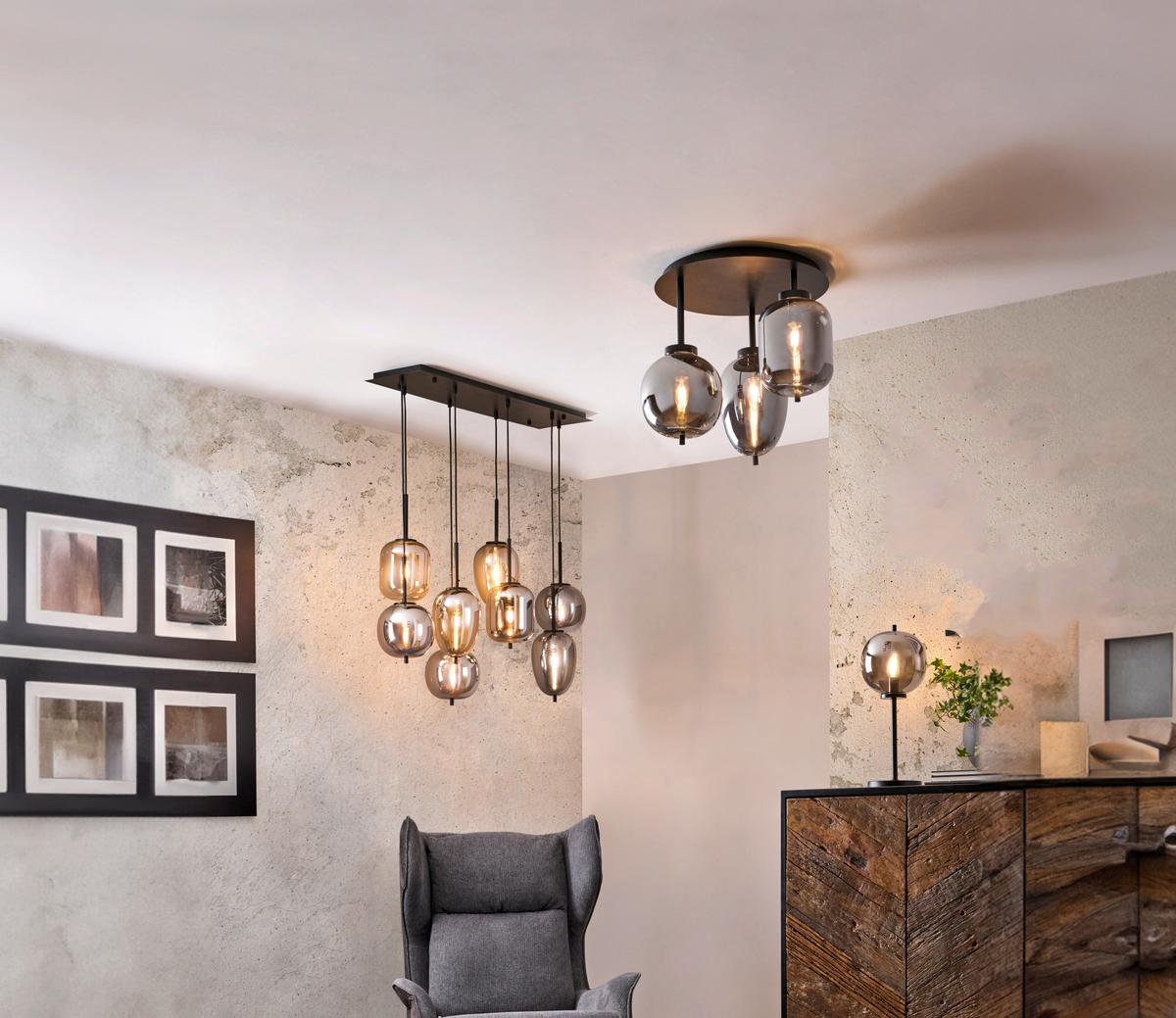LAMPA WISZĄCA 15345-8LU BLACKY - czarny, Design, metal/szkło (94/34/120cm) - Dieter Knoll