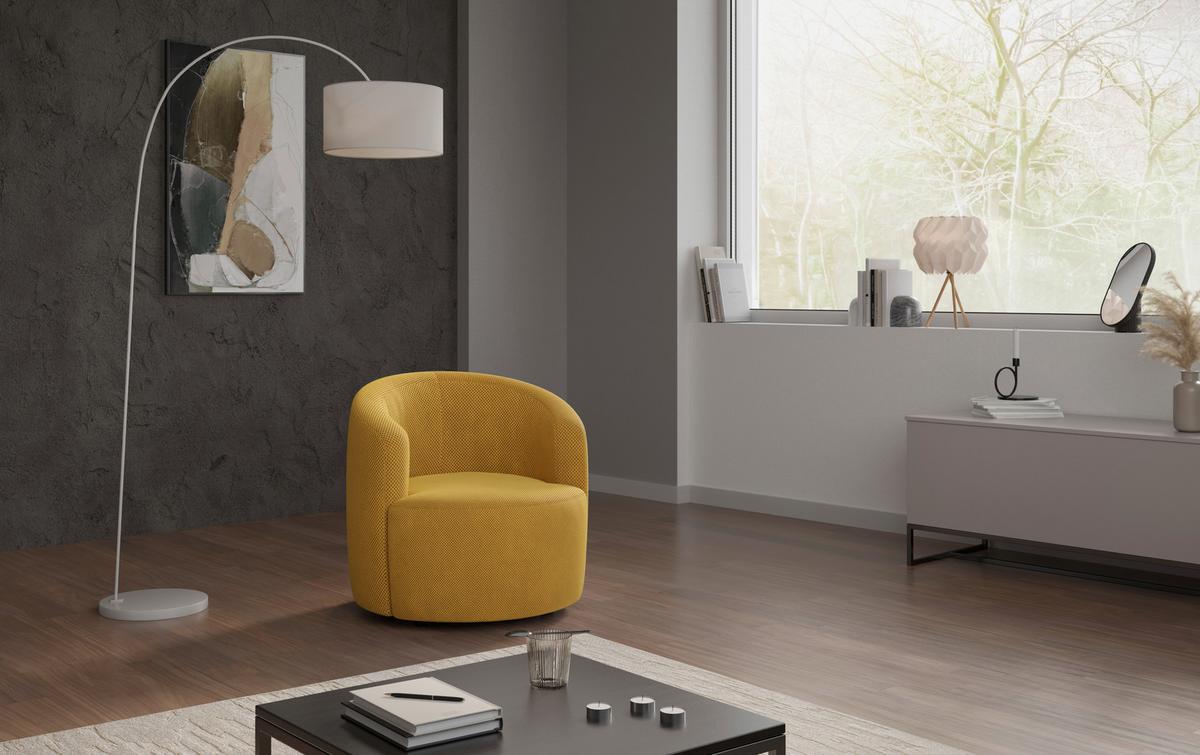 Fotel Levi - mustársárga, Modern, textil (81/74/81cm)
