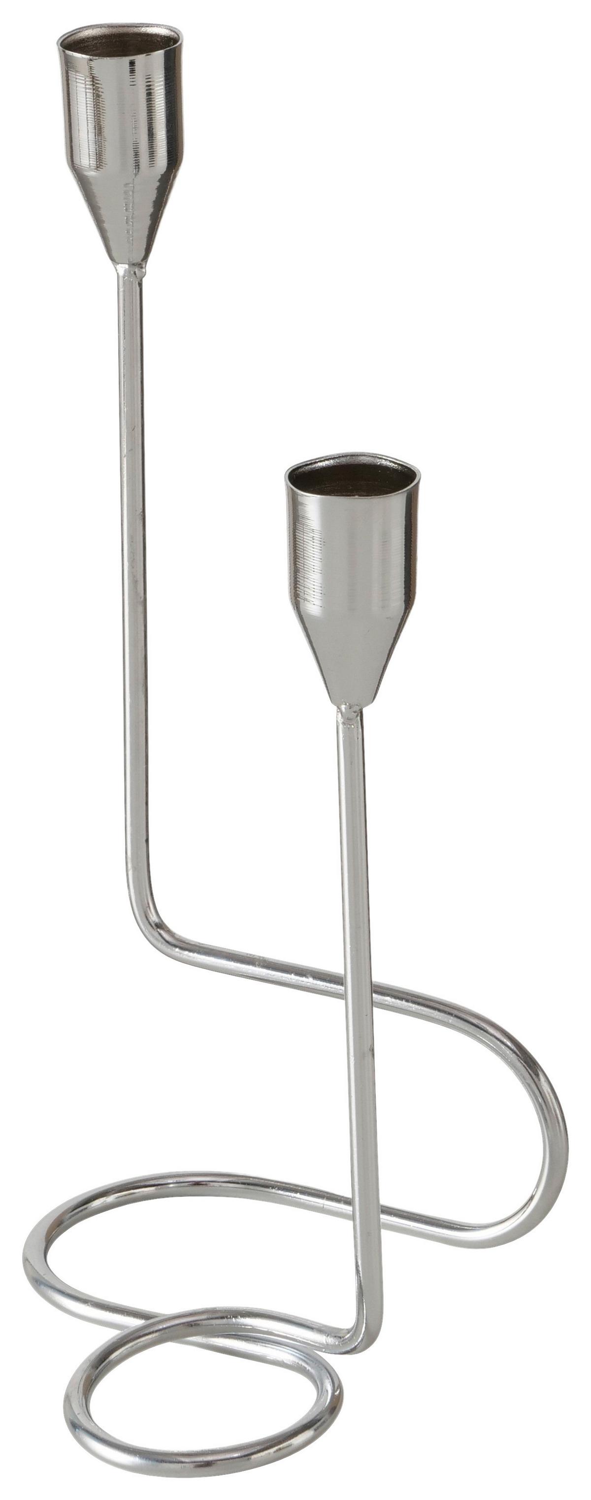 Stabkerzenhalter Timon I Silberfarben 2-flammig - Silberfarben, Modern, Metall (12/10/24cm) - Mömax