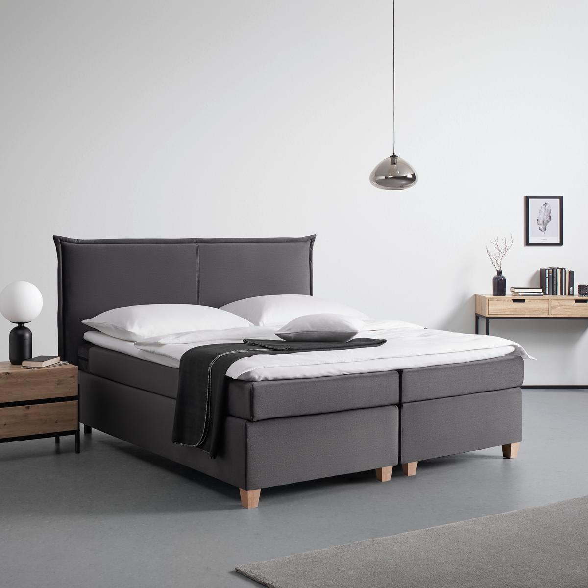 Boxbett Rina ca. 180x200 cm Grau mit Topper - Naturfarben/Grau, MODERN, Holz/Textil (180/200cm) - Bessagi Home