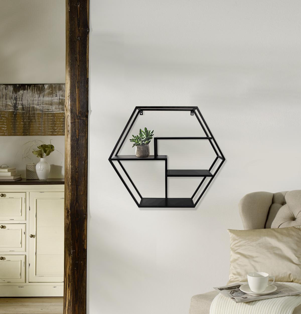 REGAŁ ŚCIENNY KAI - czarny, Trend, metal (60/52/13cm) - Landscape